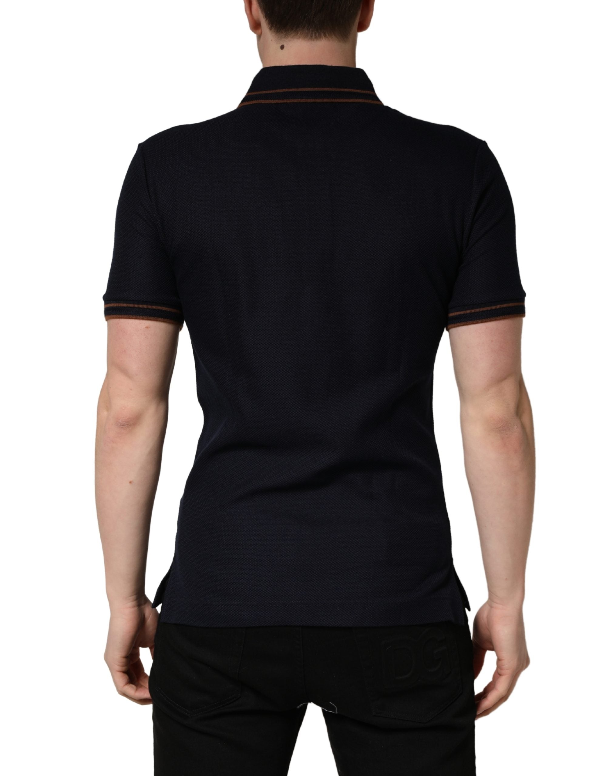 Dolce & Gabbana Dark Blue Silk Short Sleeve Men Polo T-shirt Dolce & Gabbana