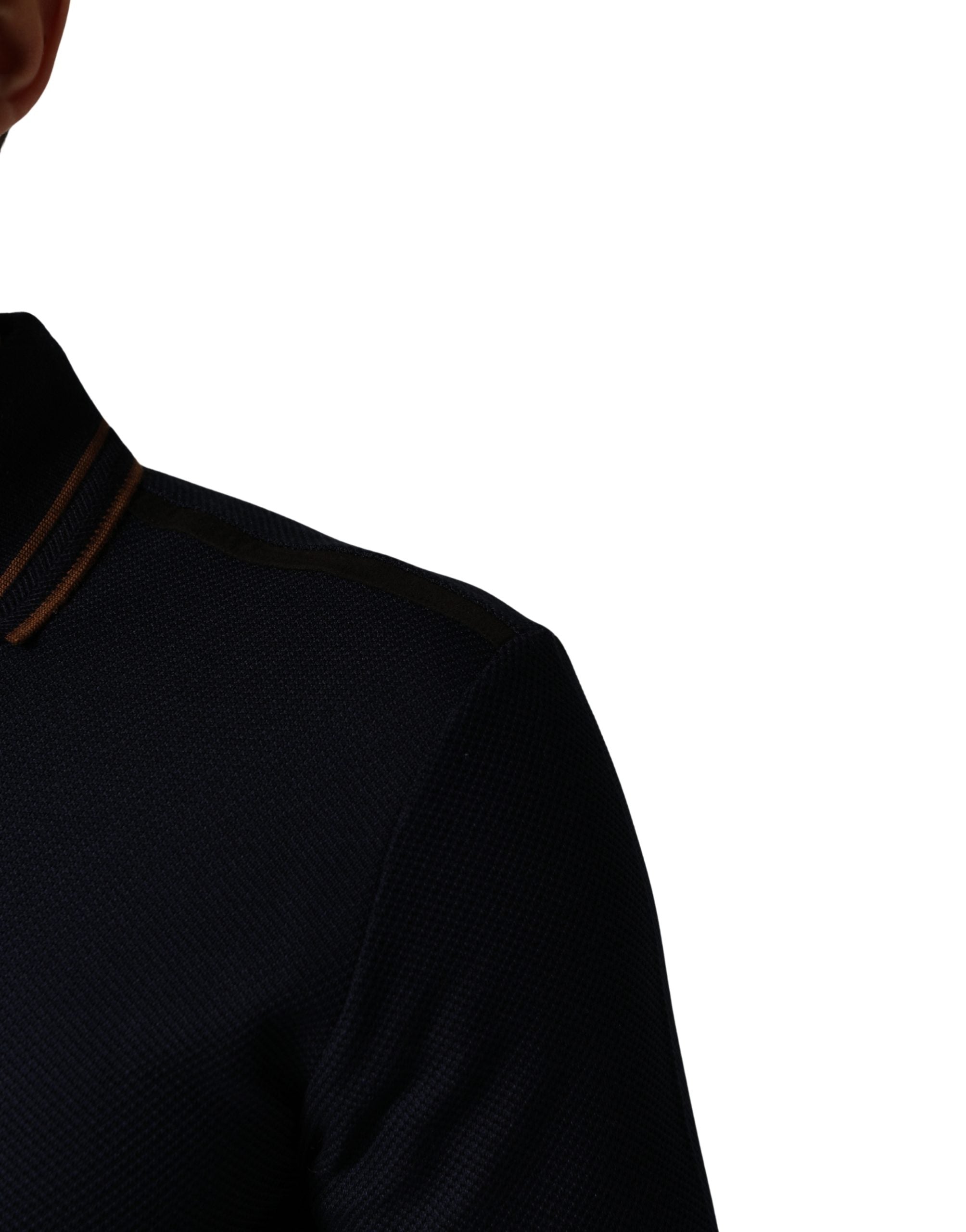 Dolce & Gabbana Dark Blue Silk Short Sleeve Men Polo T-shirt Dolce & Gabbana