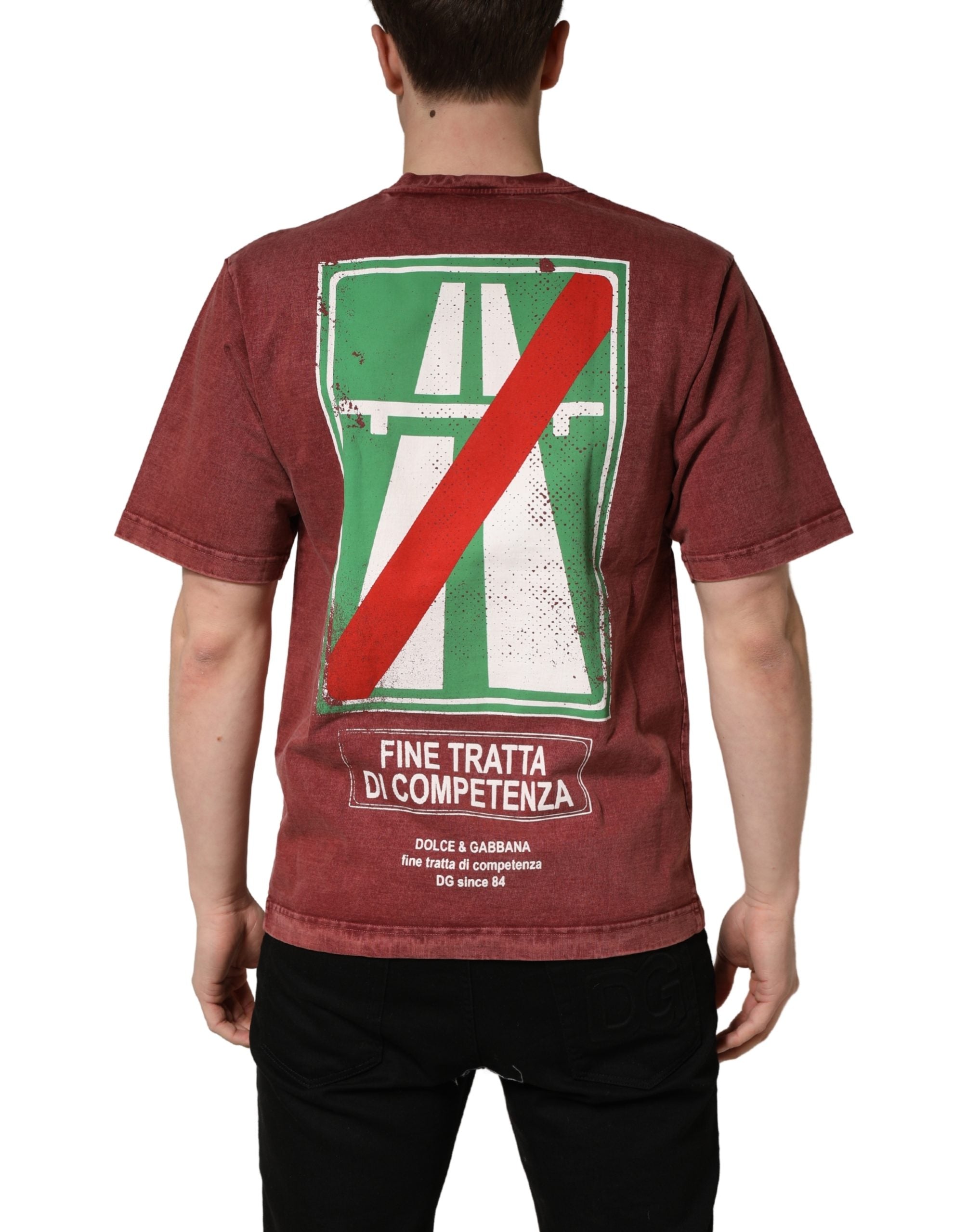 Dolce & Gabbana Maroon Print Round Neck Short Sleeve T-shirt Dolce & Gabbana