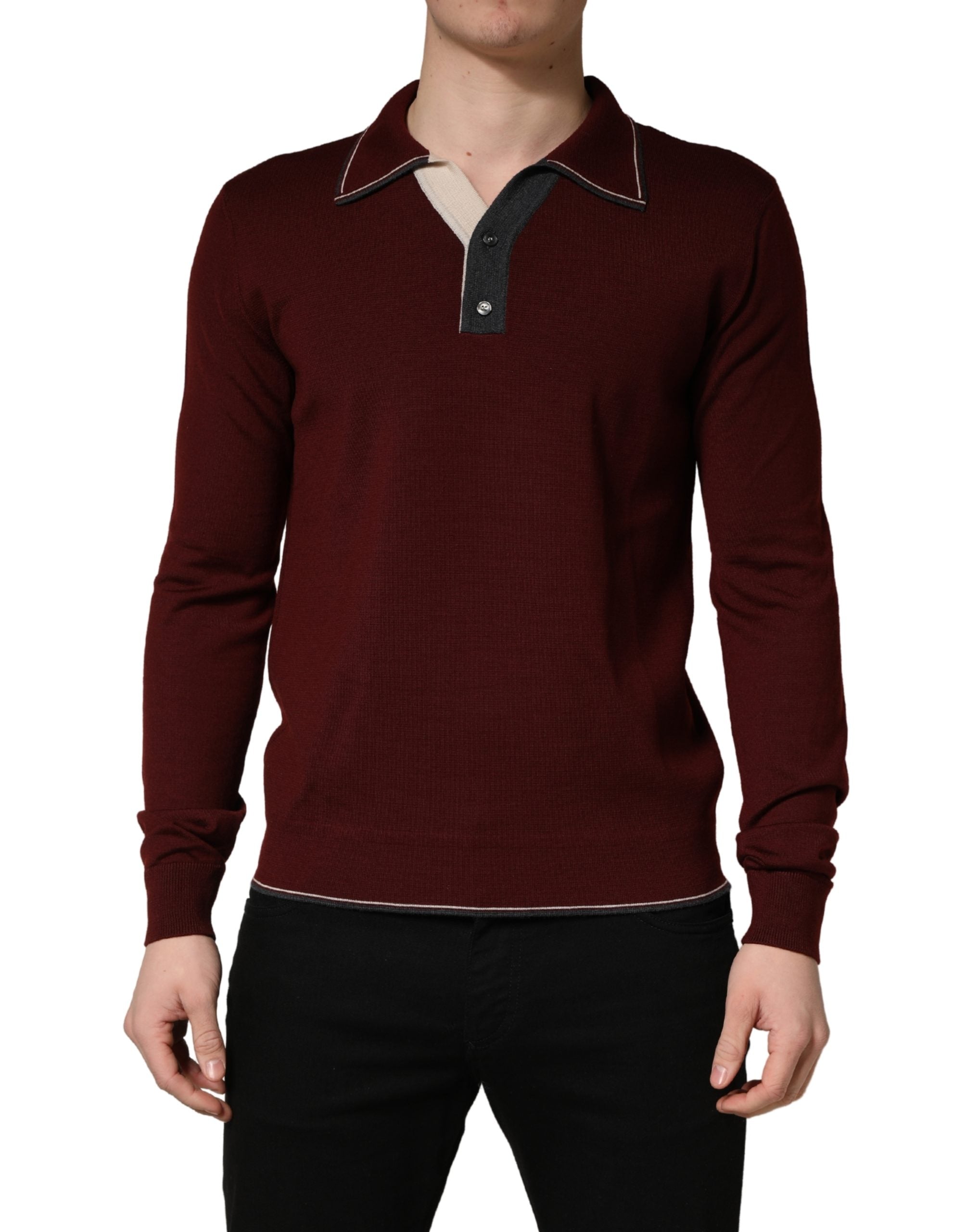 Dolce & Gabbana Maroon Re-Edition Wool Long Sleeves T-shirt Dolce & Gabbana