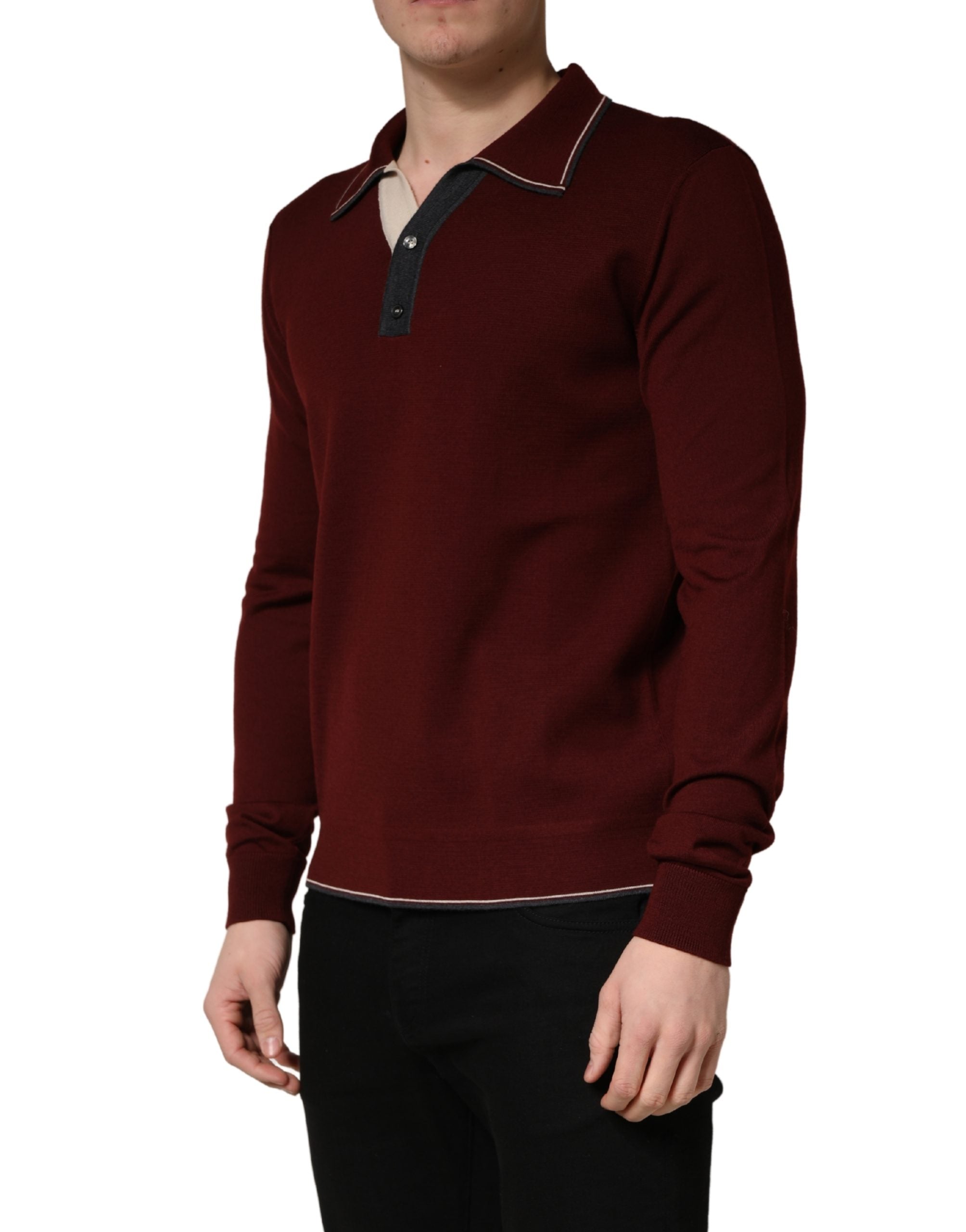 Dolce & Gabbana Maroon Re-Edition Wool Long Sleeves T-shirt Dolce & Gabbana