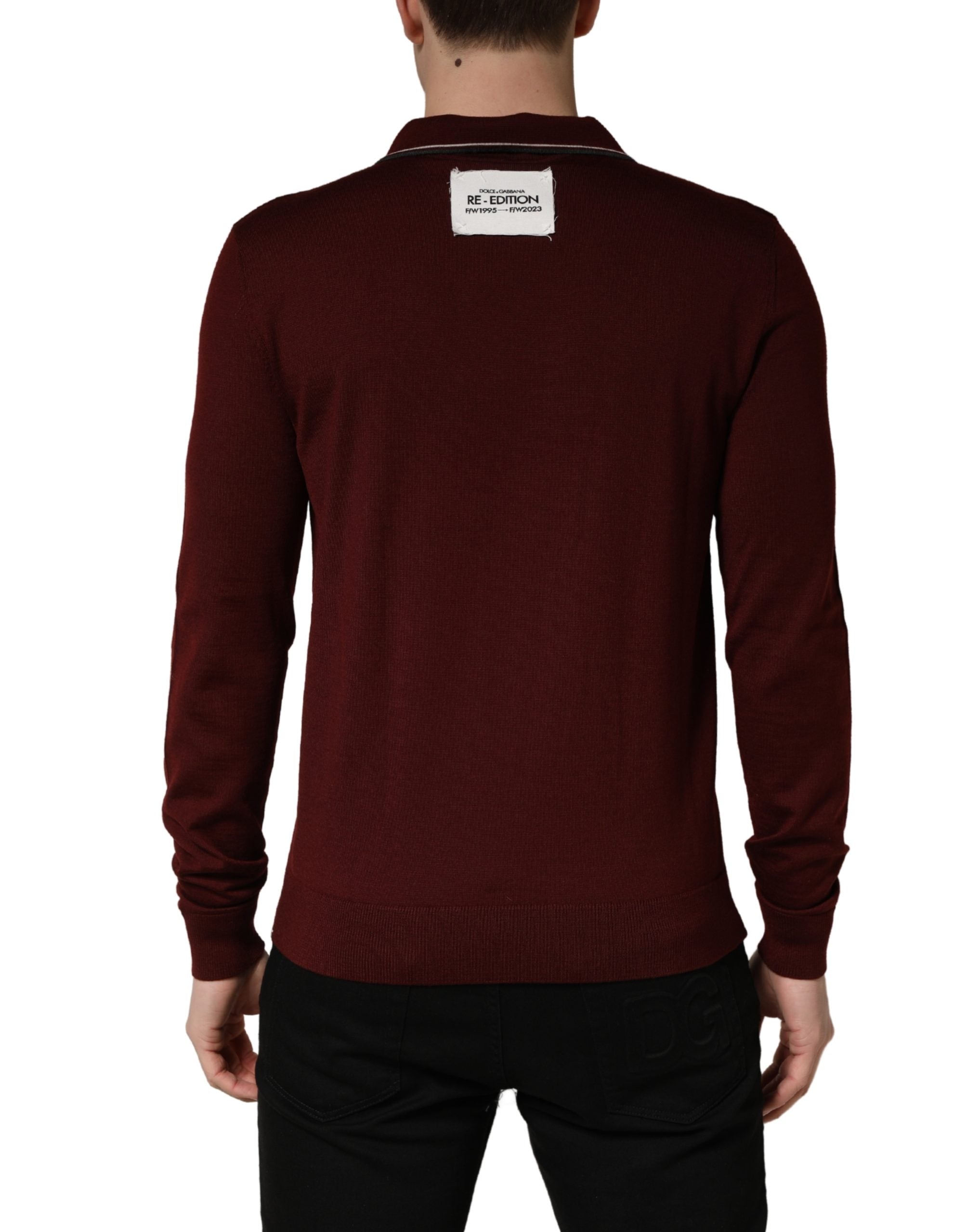 Dolce & Gabbana Maroon Re-Edition Wool Long Sleeves T-shirt Dolce & Gabbana
