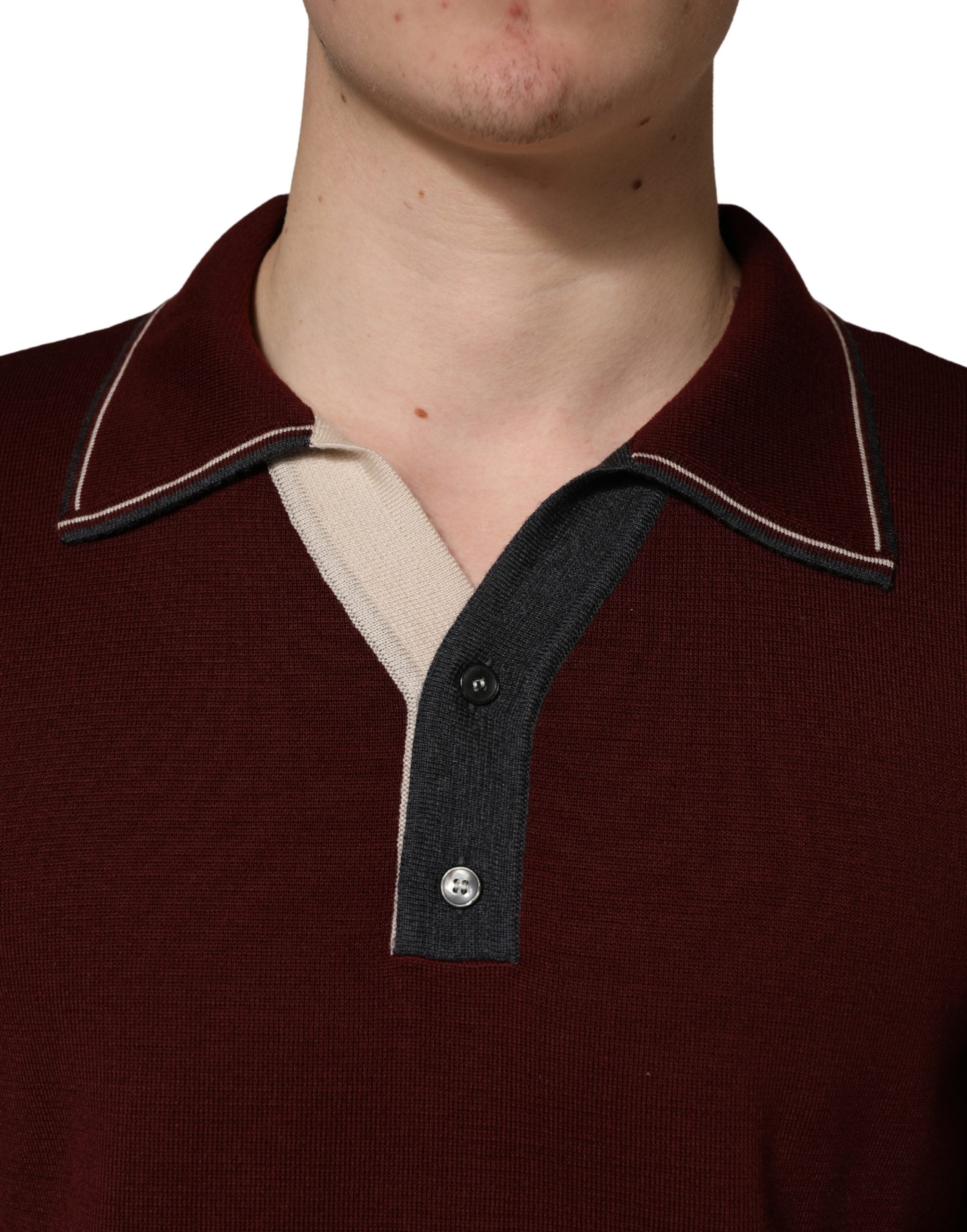 Dolce & Gabbana Maroon Re-Edition Wool Long Sleeves T-shirt Dolce & Gabbana