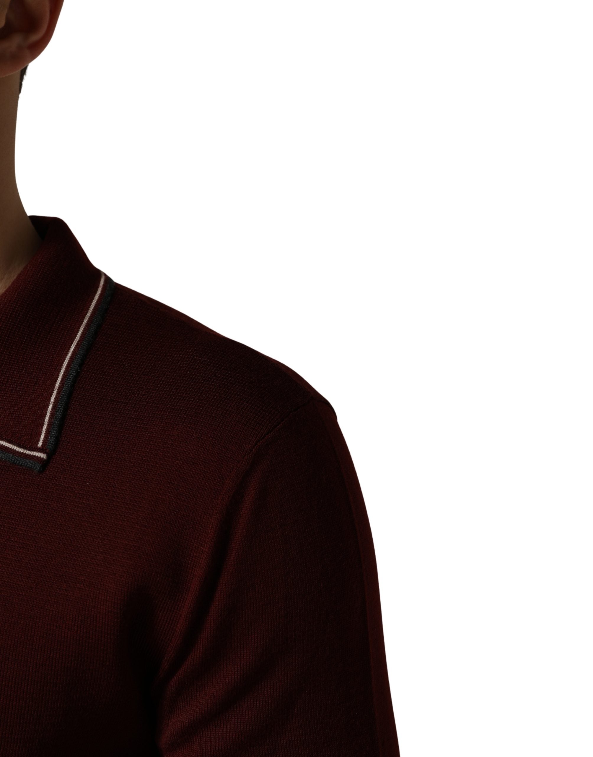 Dolce & Gabbana Maroon Re-Edition Wool Long Sleeves T-shirt Dolce & Gabbana