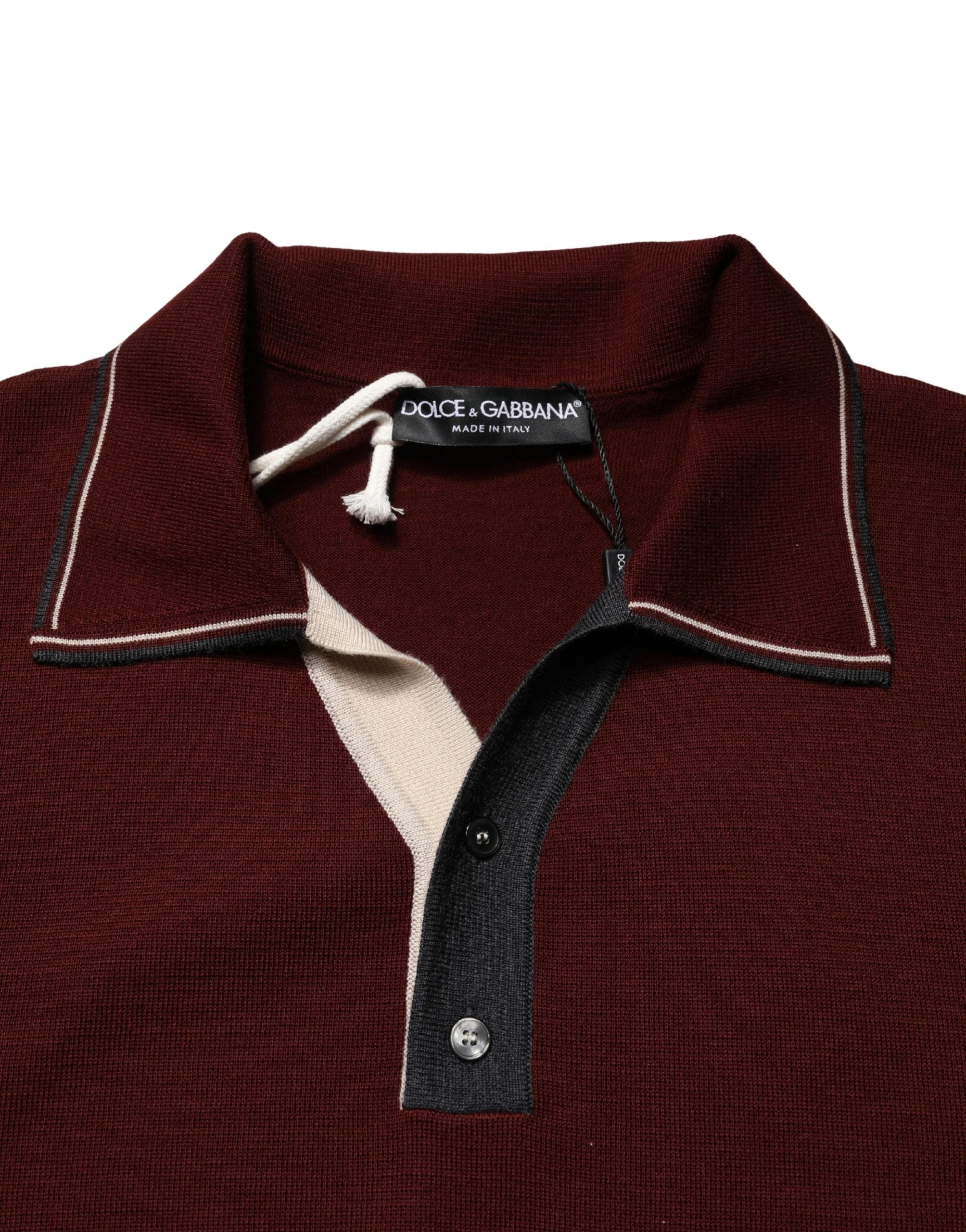 Dolce & Gabbana Maroon Re-Edition Wool Long Sleeves T-shirt Dolce & Gabbana