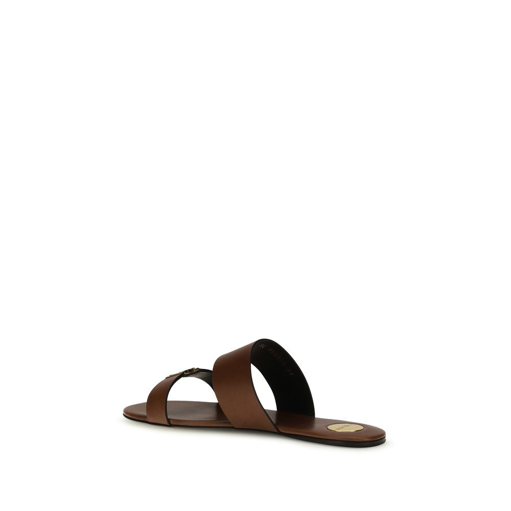 Saint Laurent Brown Calf Leather Bos Taurus Flat Sandals Saint Laurent