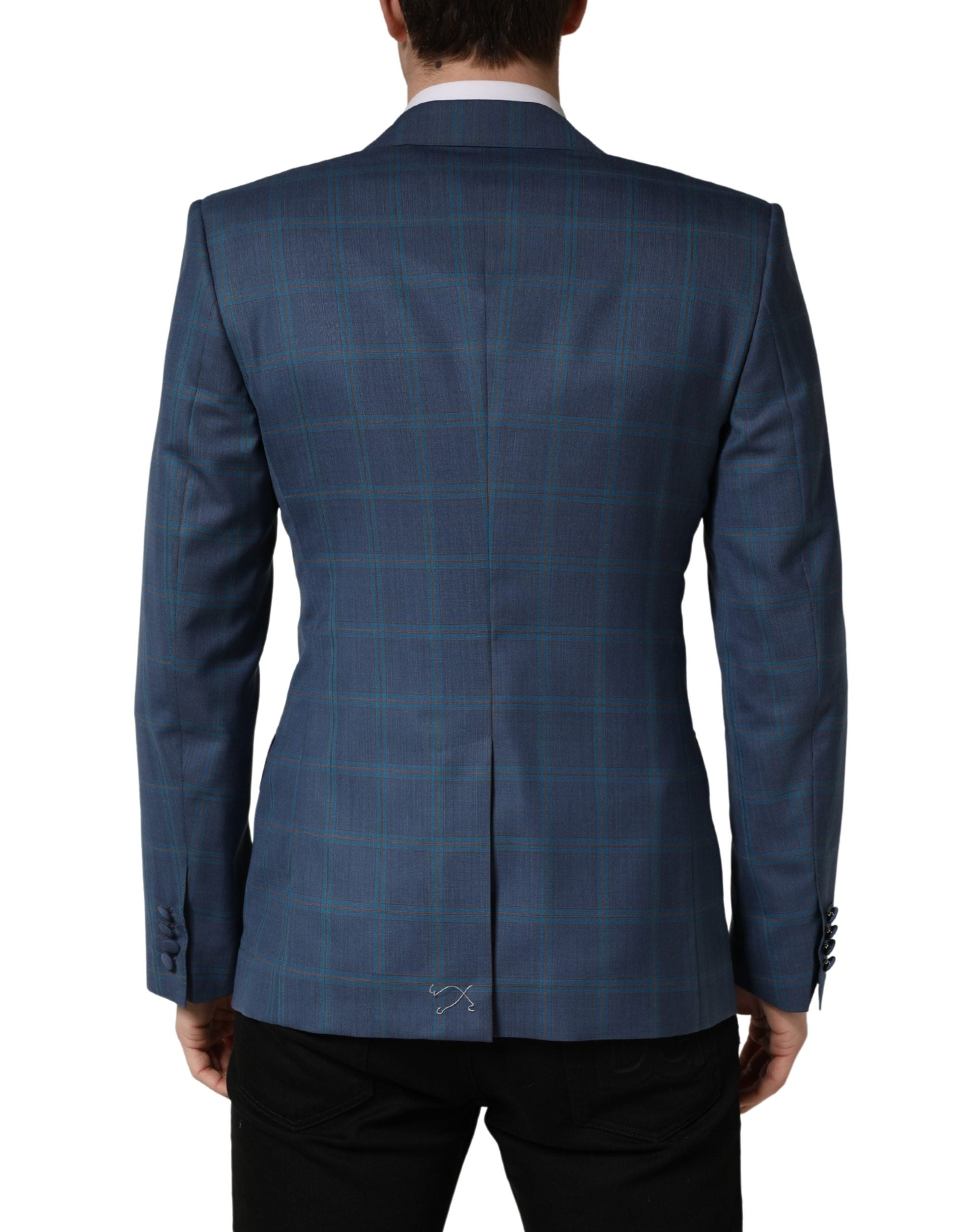 Dolce & Gabbana Blue Checked Double Breasted Men Suit Jacket Dolce & Gabbana