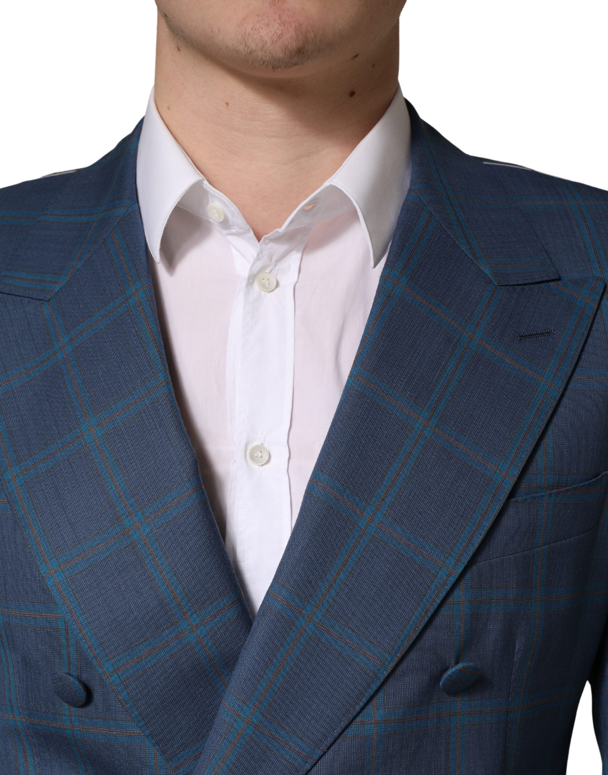 Dolce & Gabbana Blue Checked Double Breasted Men Suit Jacket Dolce & Gabbana