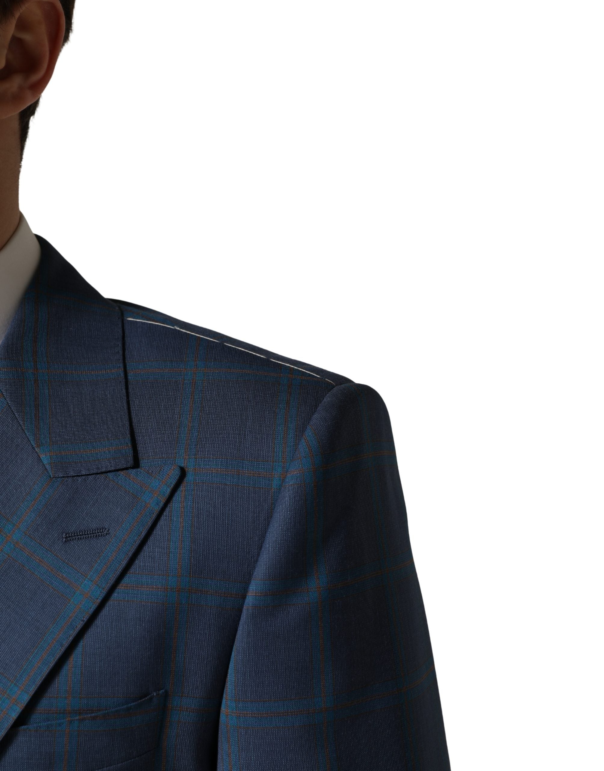 Dolce & Gabbana Blue Checked Double Breasted Men Suit Jacket Dolce & Gabbana