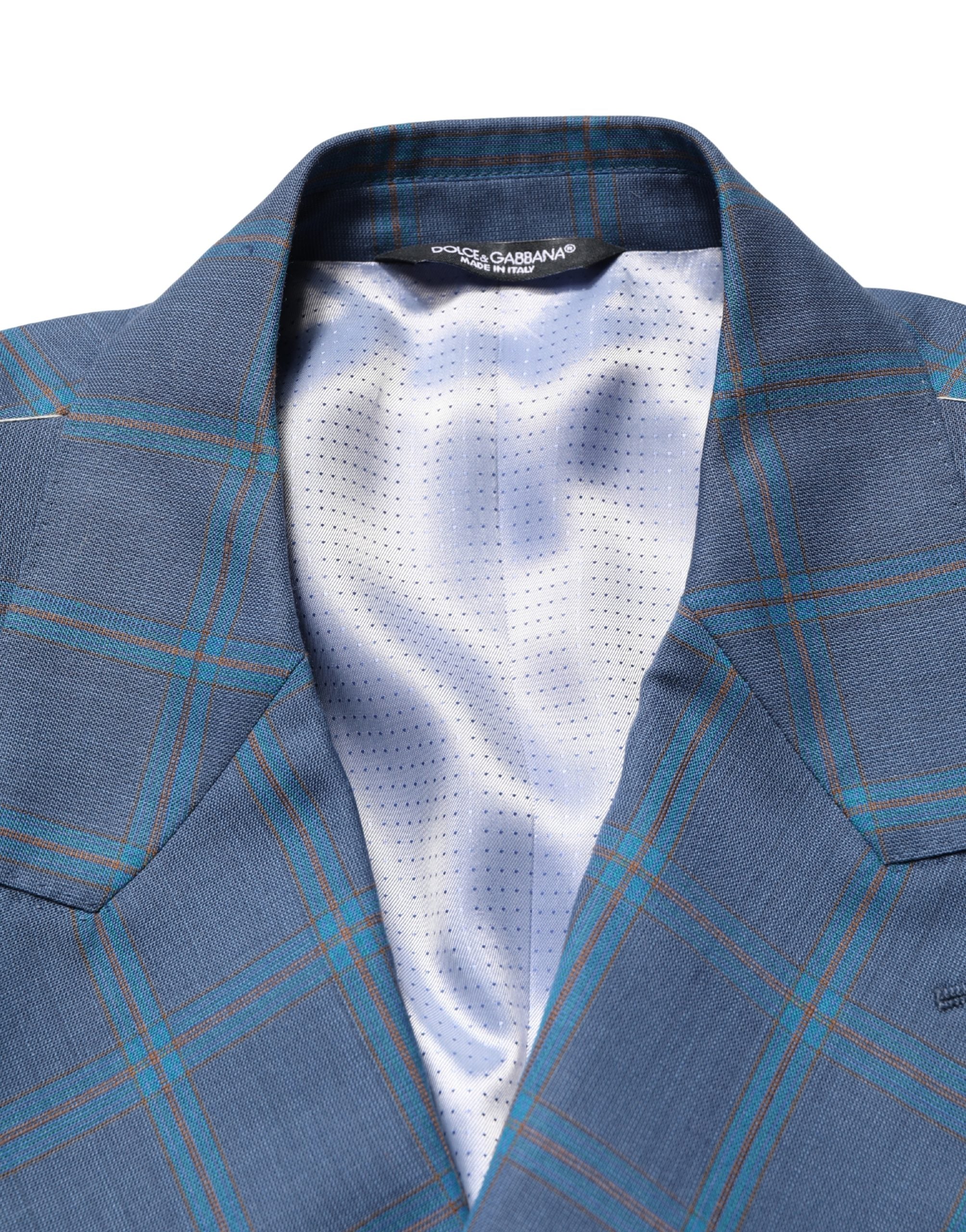 Dolce & Gabbana Blue Checked Double Breasted Men Suit Jacket Dolce & Gabbana