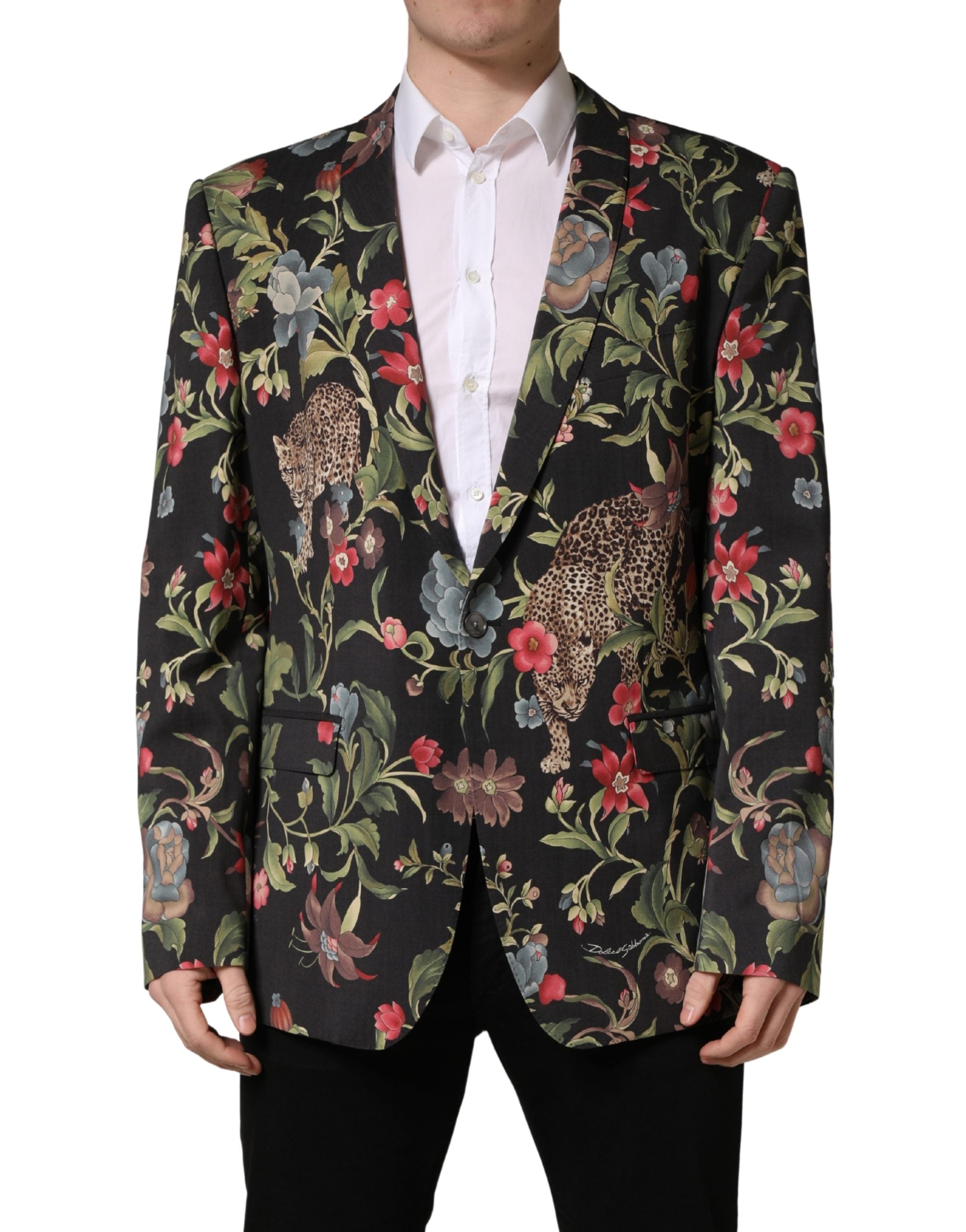 Dolce & Gabbana Multicolor Floral Leopard 1 Button Men Suit Jacket Dolce & Gabbana