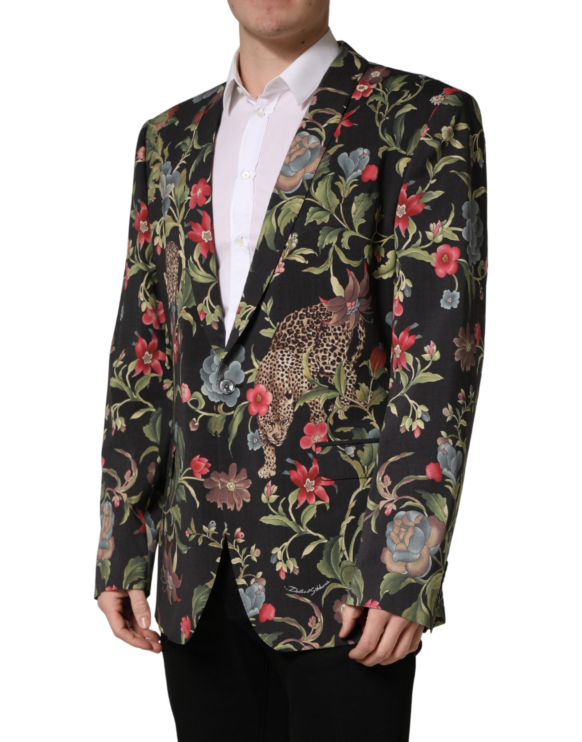 Dolce & Gabbana Multicolor Floral Leopard 1 Button Men Suit Jacket Dolce & Gabbana