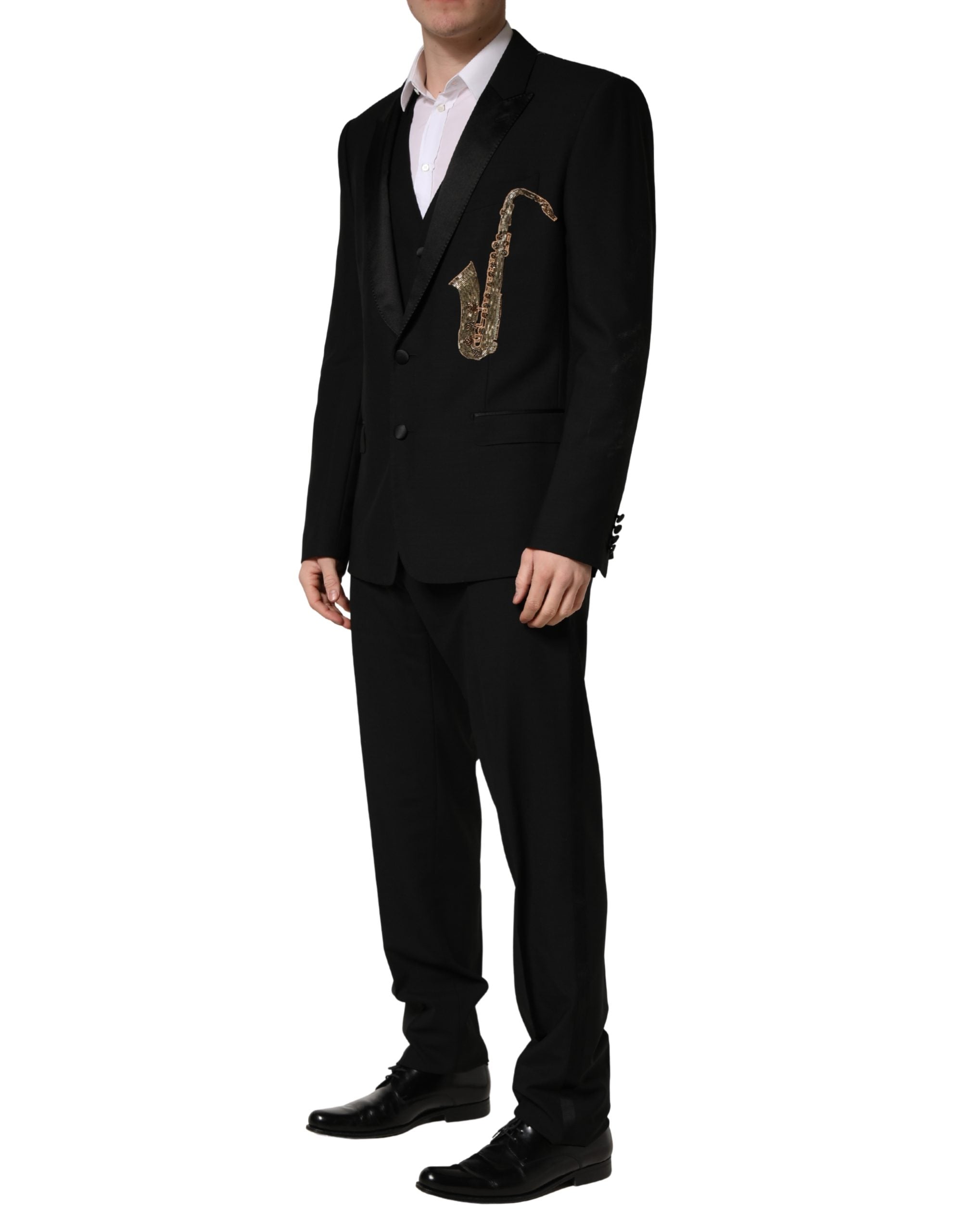 Dolce & Gabbana Black Wool Silk Saxophone Slim Fit 3Pc Suit Dolce & Gabbana
