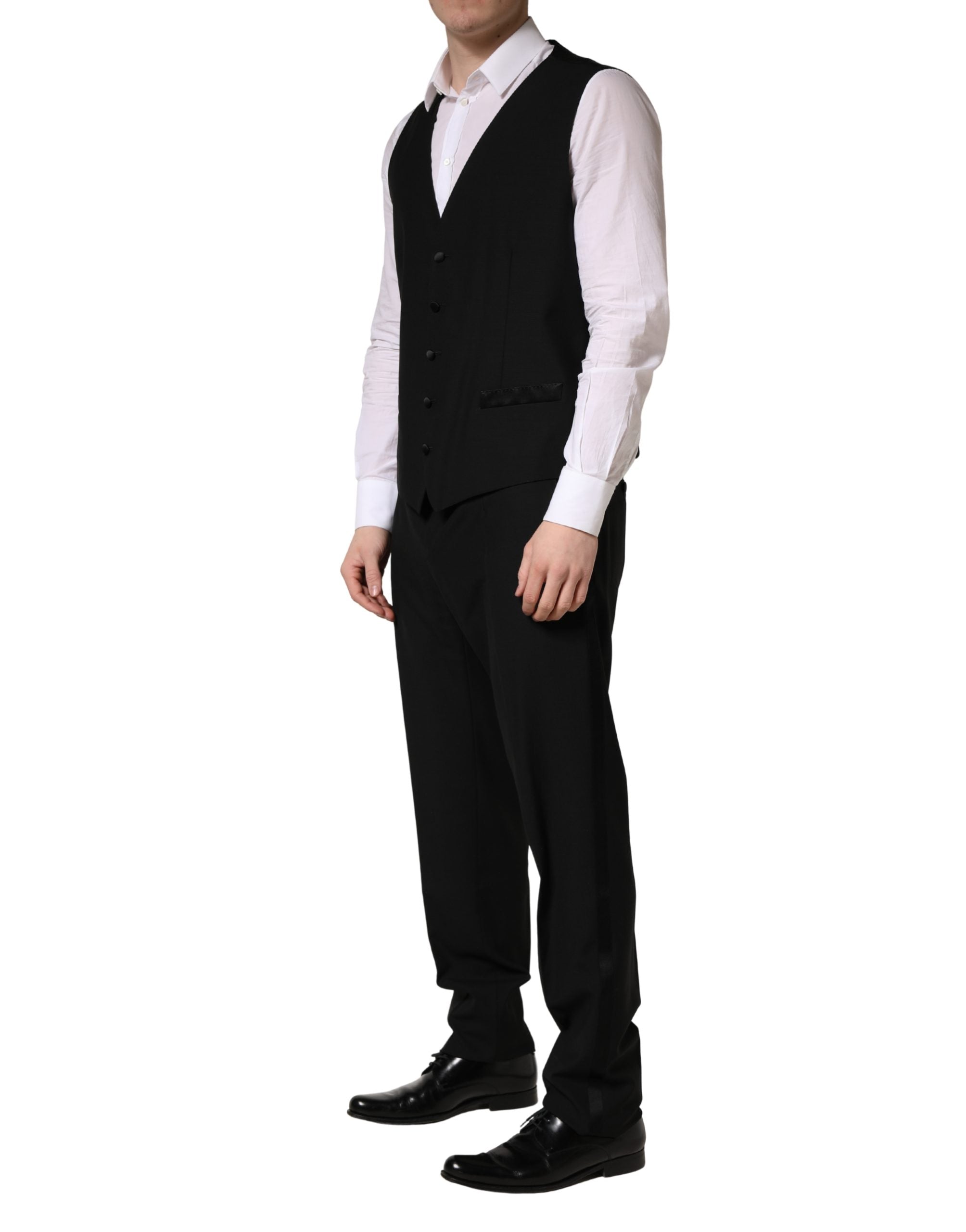 Dolce & Gabbana Black Wool Silk Saxophone Slim Fit 3Pc Suit Dolce & Gabbana