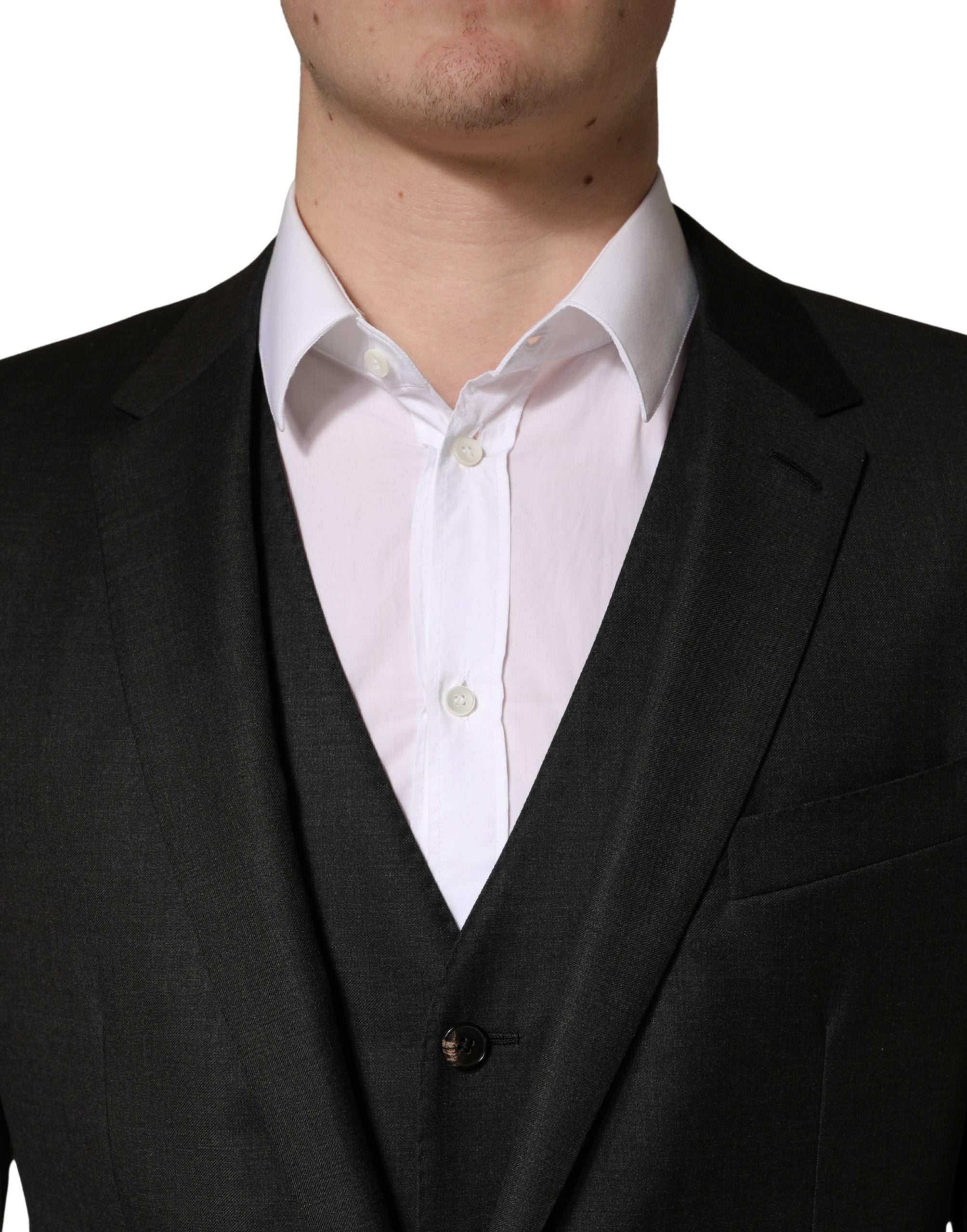 Dolce & Gabbana Black Wool Slim Fit Formal 3 Piece Men Suit Dolce & Gabbana