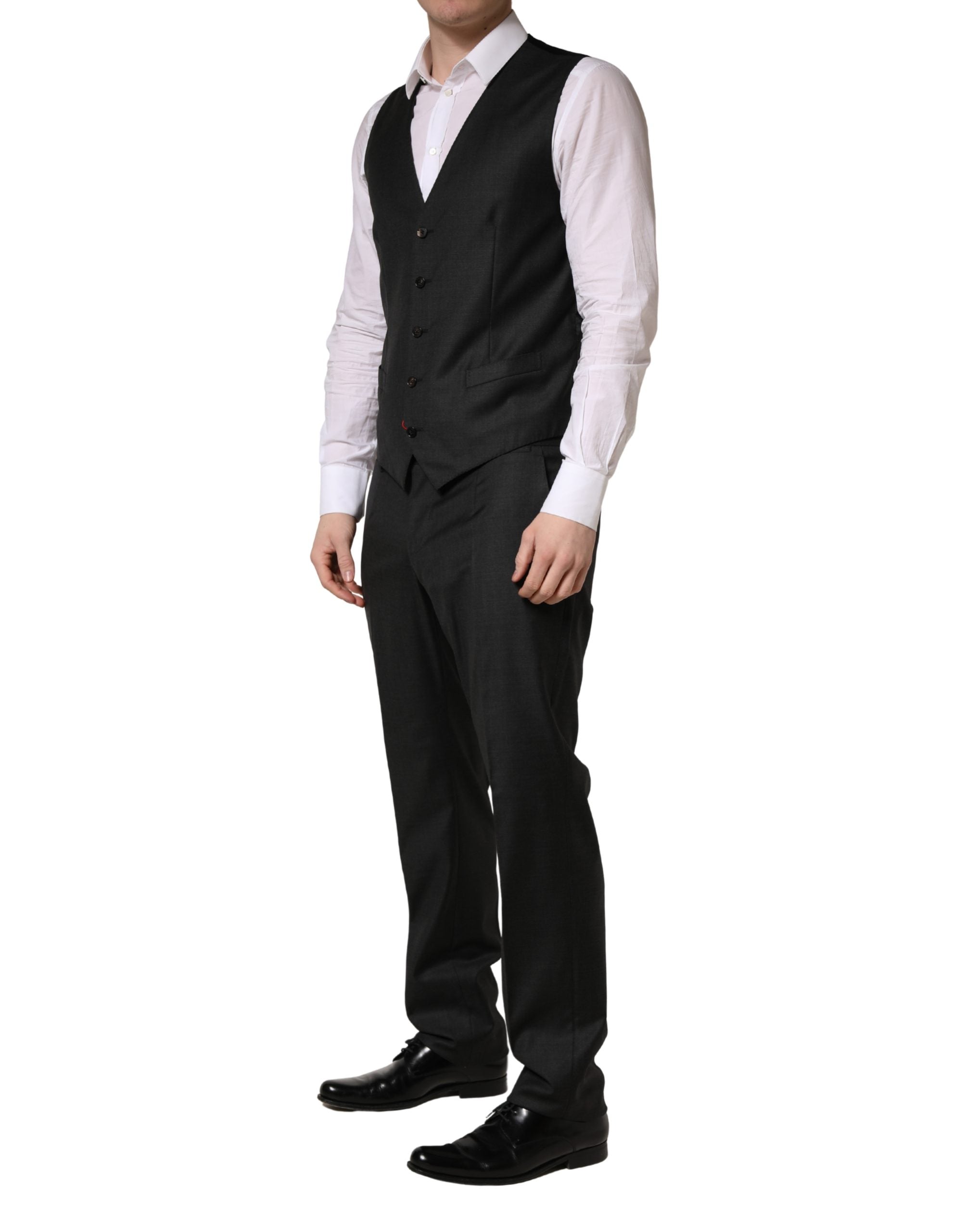 Dolce & Gabbana Black Wool Slim Fit Formal 3 Piece Men Suit Dolce & Gabbana
