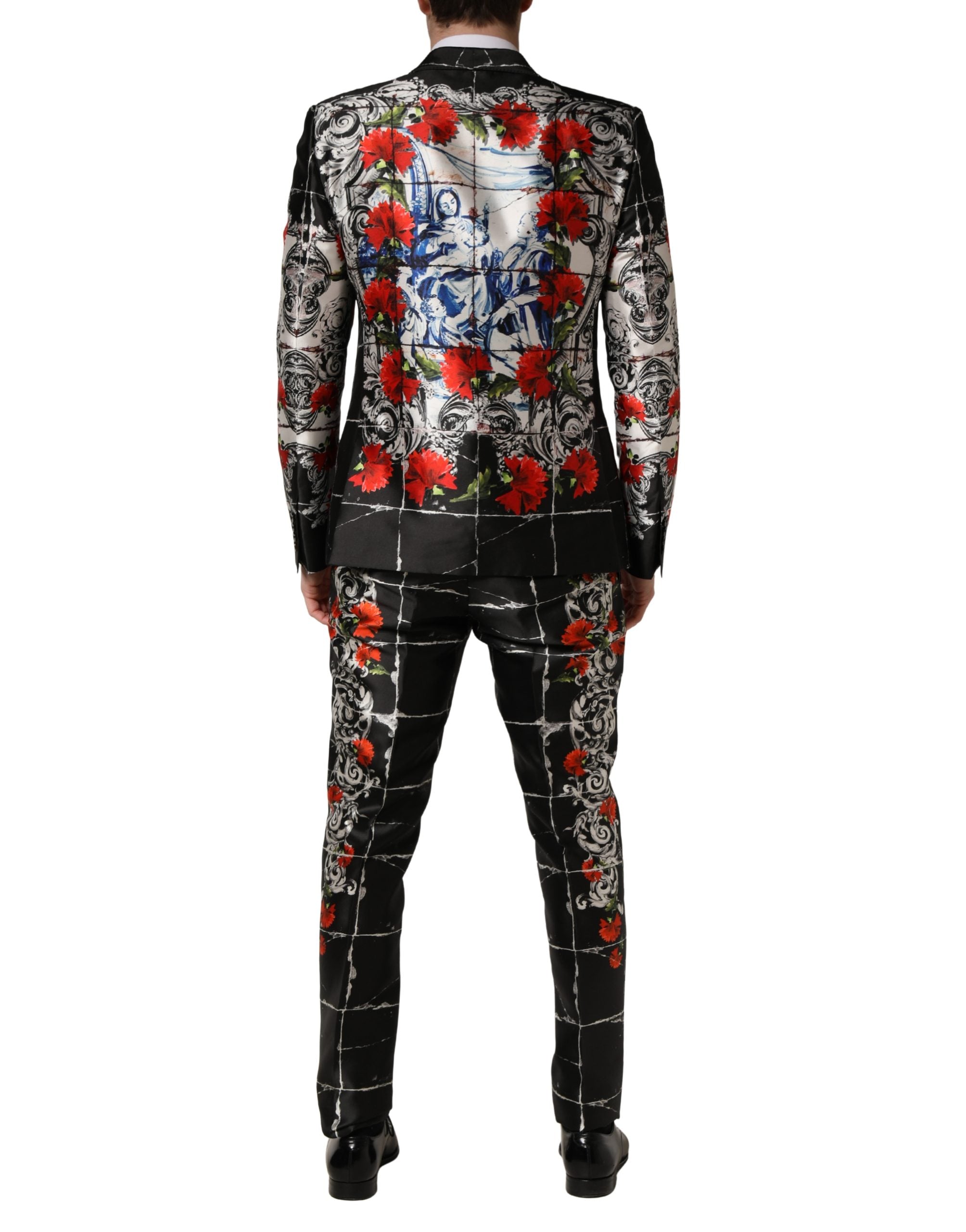 Dolce & Gabbana Black Floral 2 Buttons Formal 3 Piece Suit Dolce & Gabbana