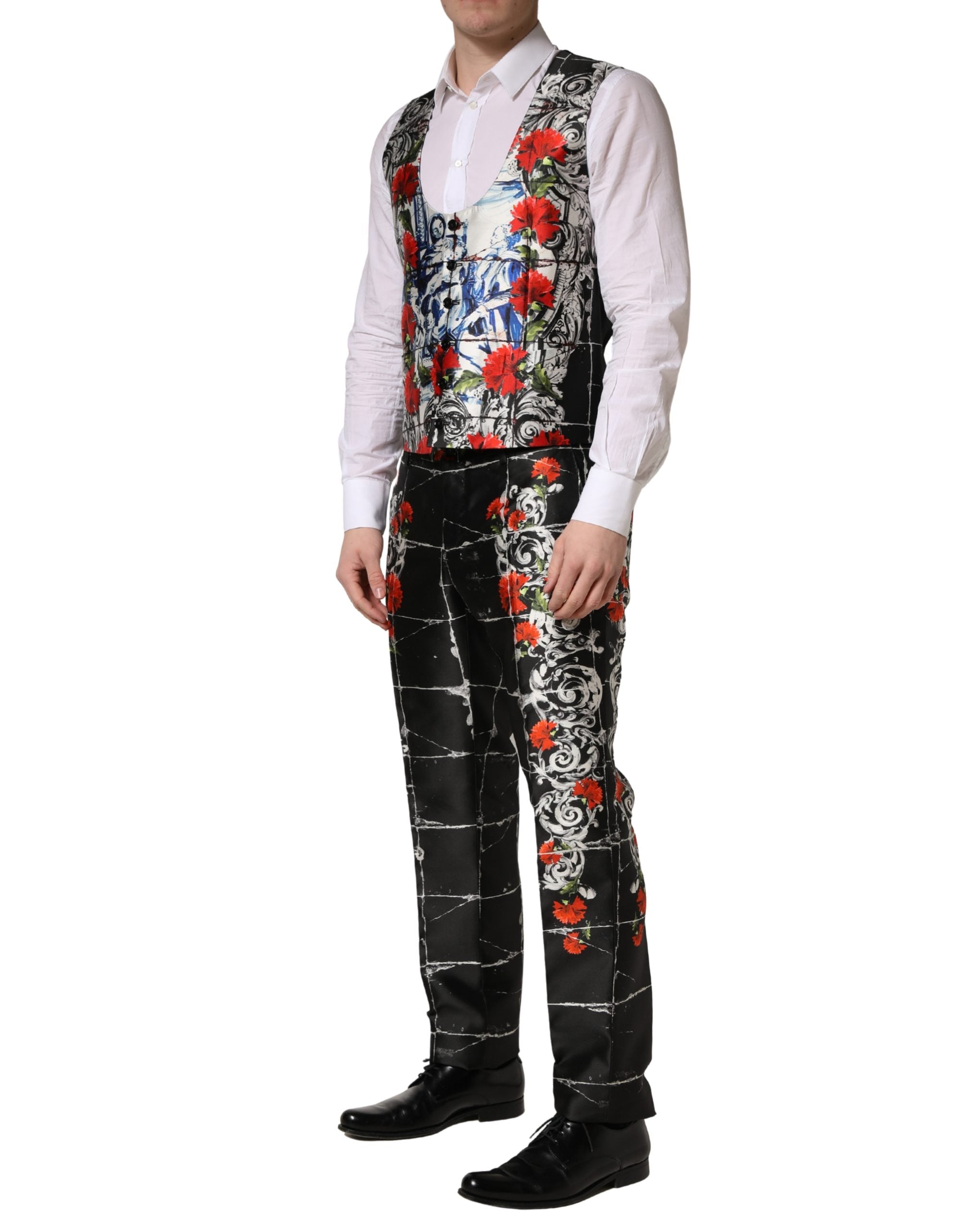 Dolce & Gabbana Black Floral 2 Buttons Formal 3 Piece Suit Dolce & Gabbana