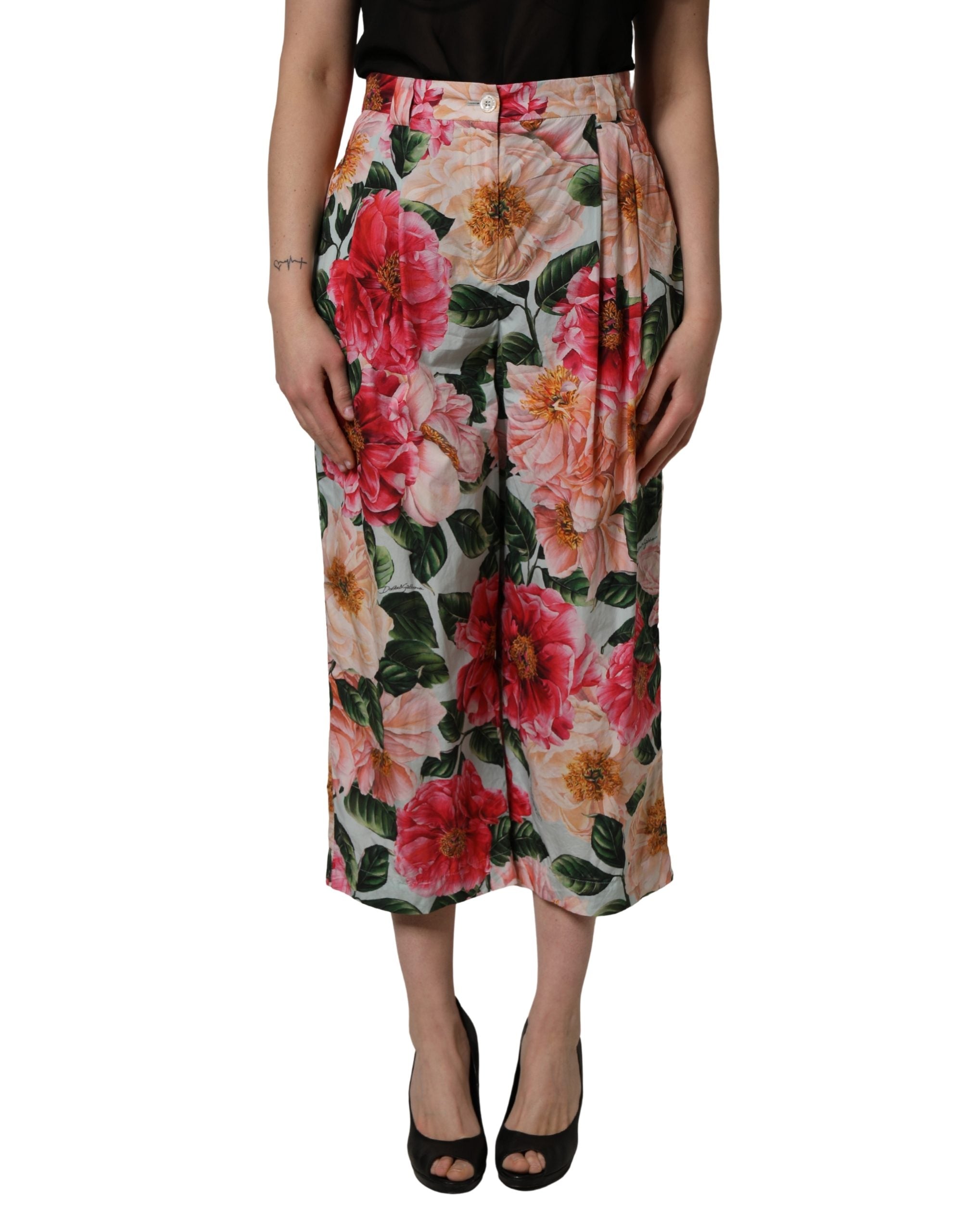 Dolce & Gabbana Multicolor Floral High Waist Cropped Pants Dolce & Gabbana