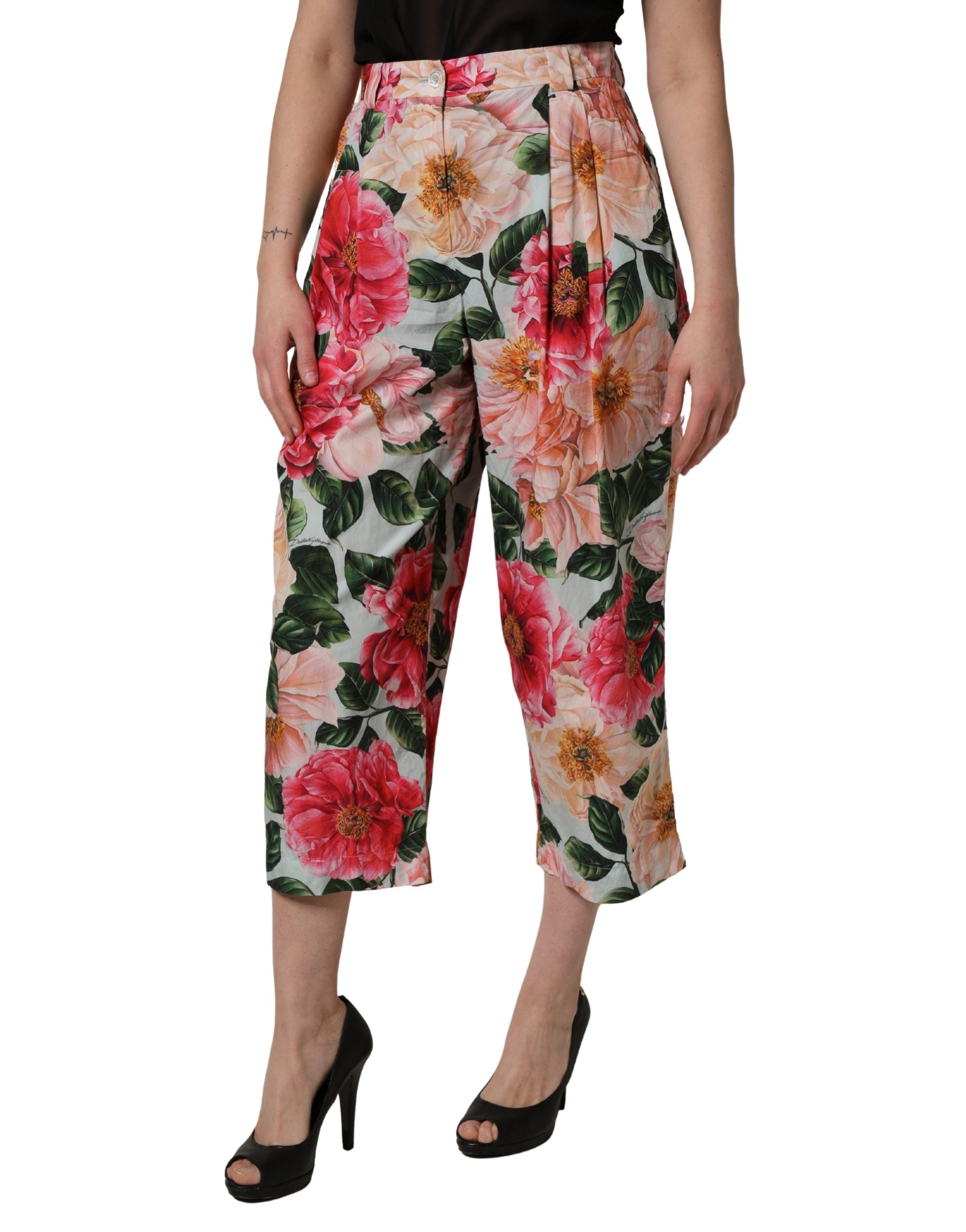 Dolce & Gabbana Multicolor Floral High Waist Cropped Pants Dolce & Gabbana