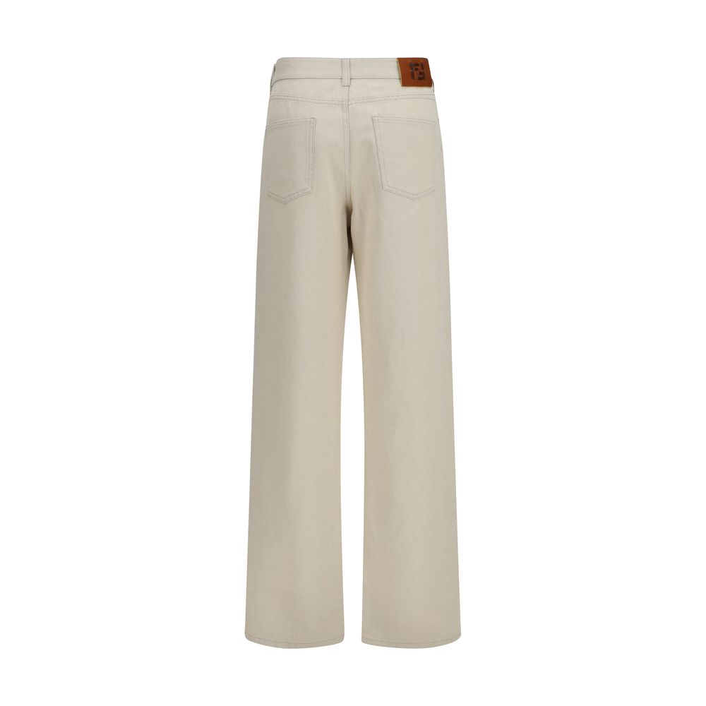 Fendi Beige Cotton Straight-Leg Jeans Fendi