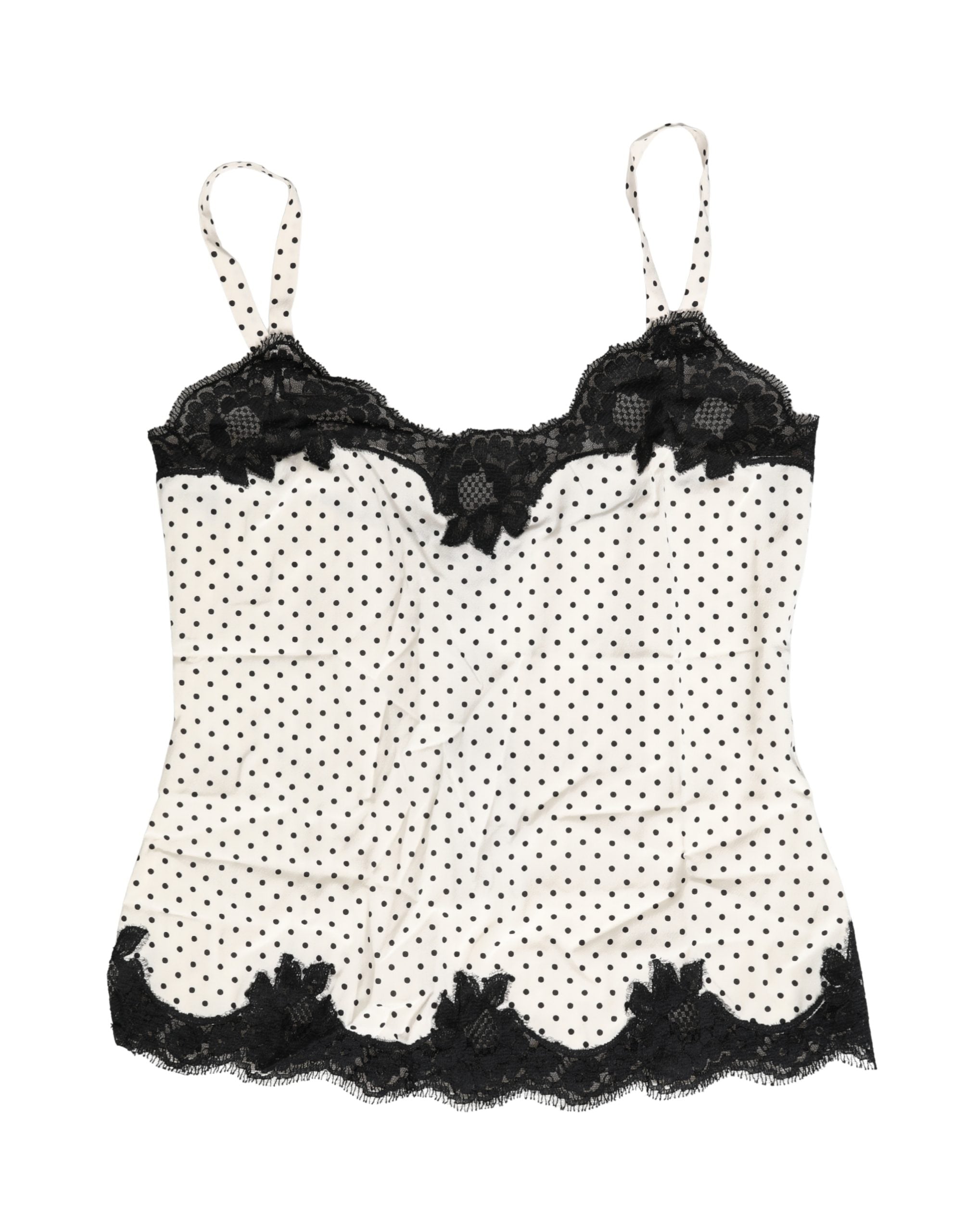 Dolce & Gabbana White Polka Dot Lace-Trimmed Camisole Top Underwear Dolce & Gabbana
