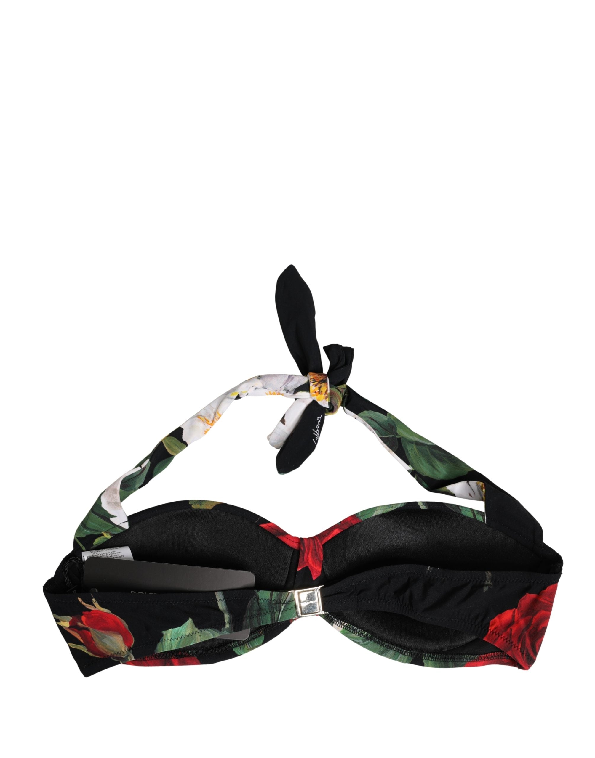 Dolce & Gabbana Black Floral Padded Halter Bikini Top Swimwear Dolce & Gabbana