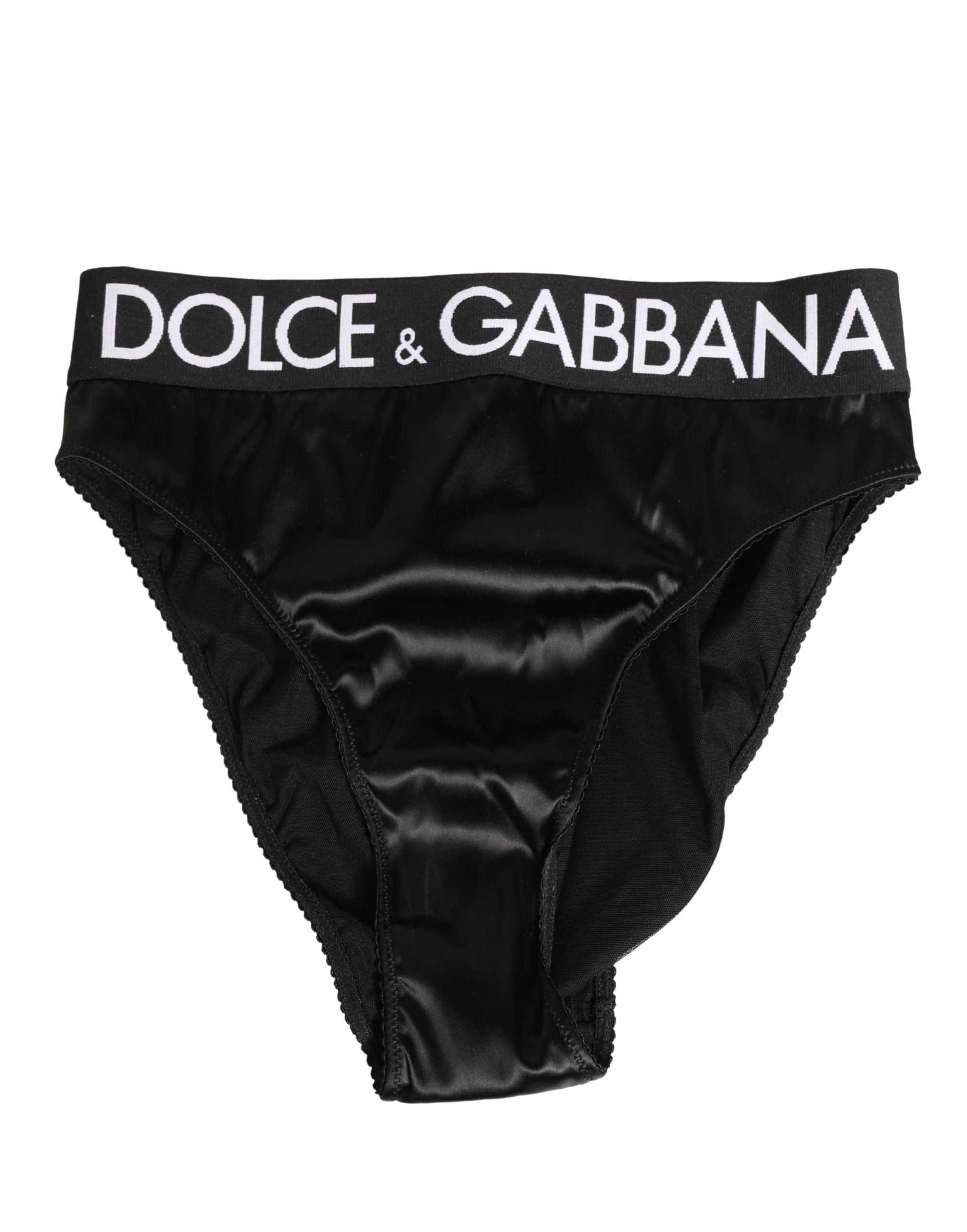 Dolce & Gabbana Black Satin High-Waist Brief Logo Women Underwear Dolce & Gabbana