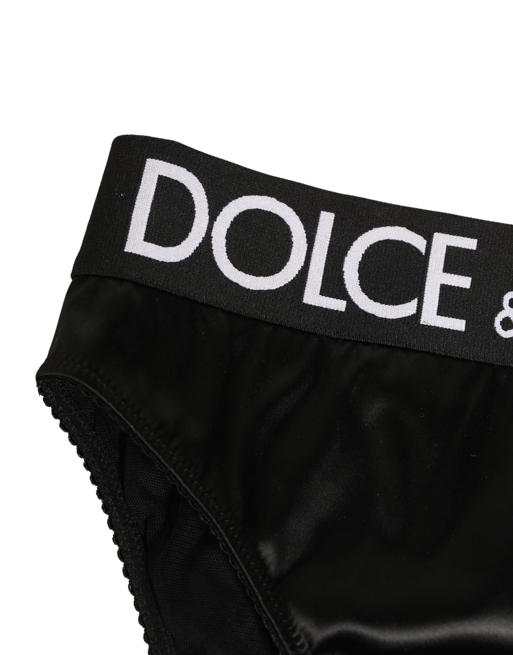 Dolce & Gabbana Black Satin High-Waist Brief Logo Women Underwear Dolce & Gabbana