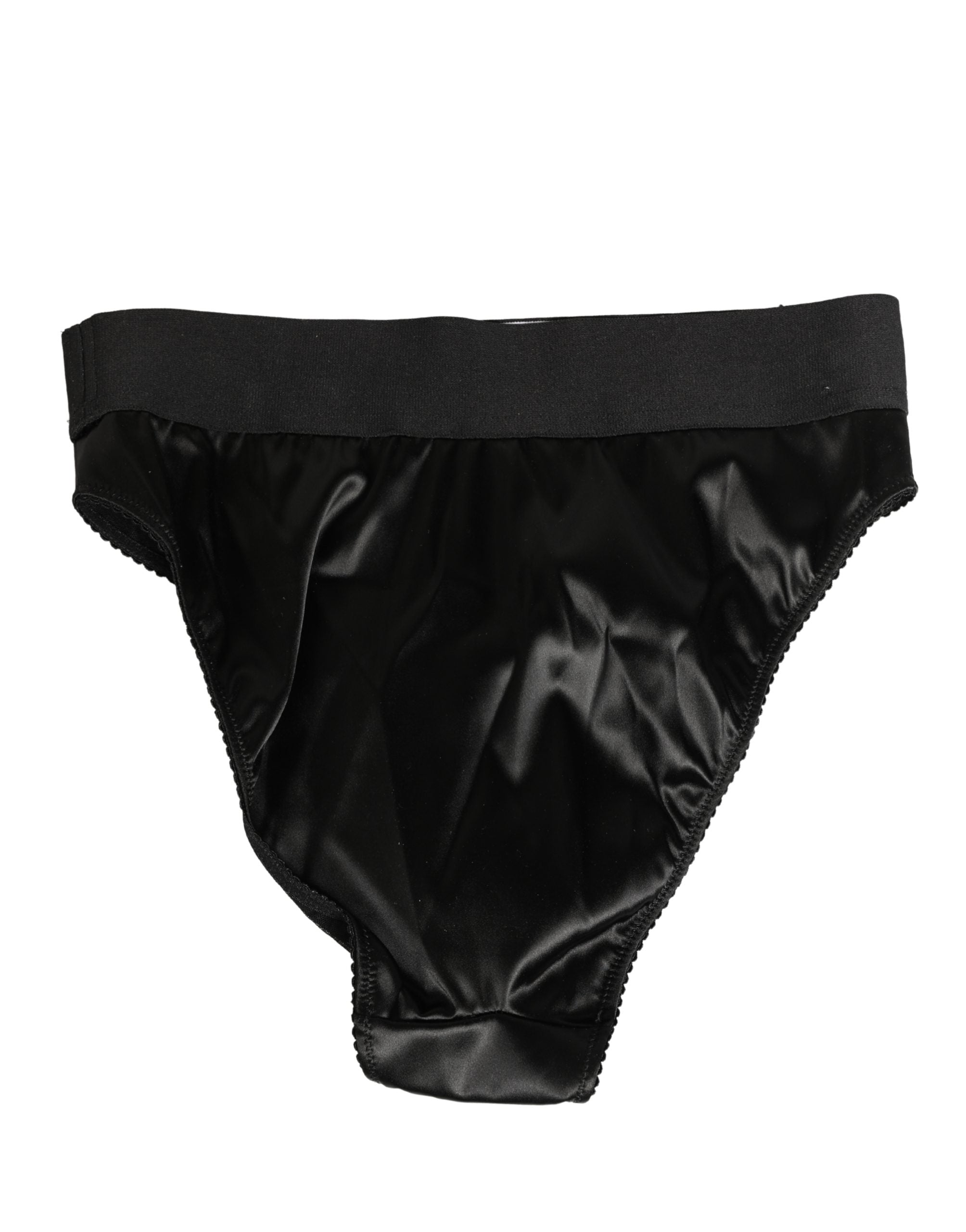Dolce & Gabbana Black Satin High-Waist Brief Logo Women Underwear Dolce & Gabbana