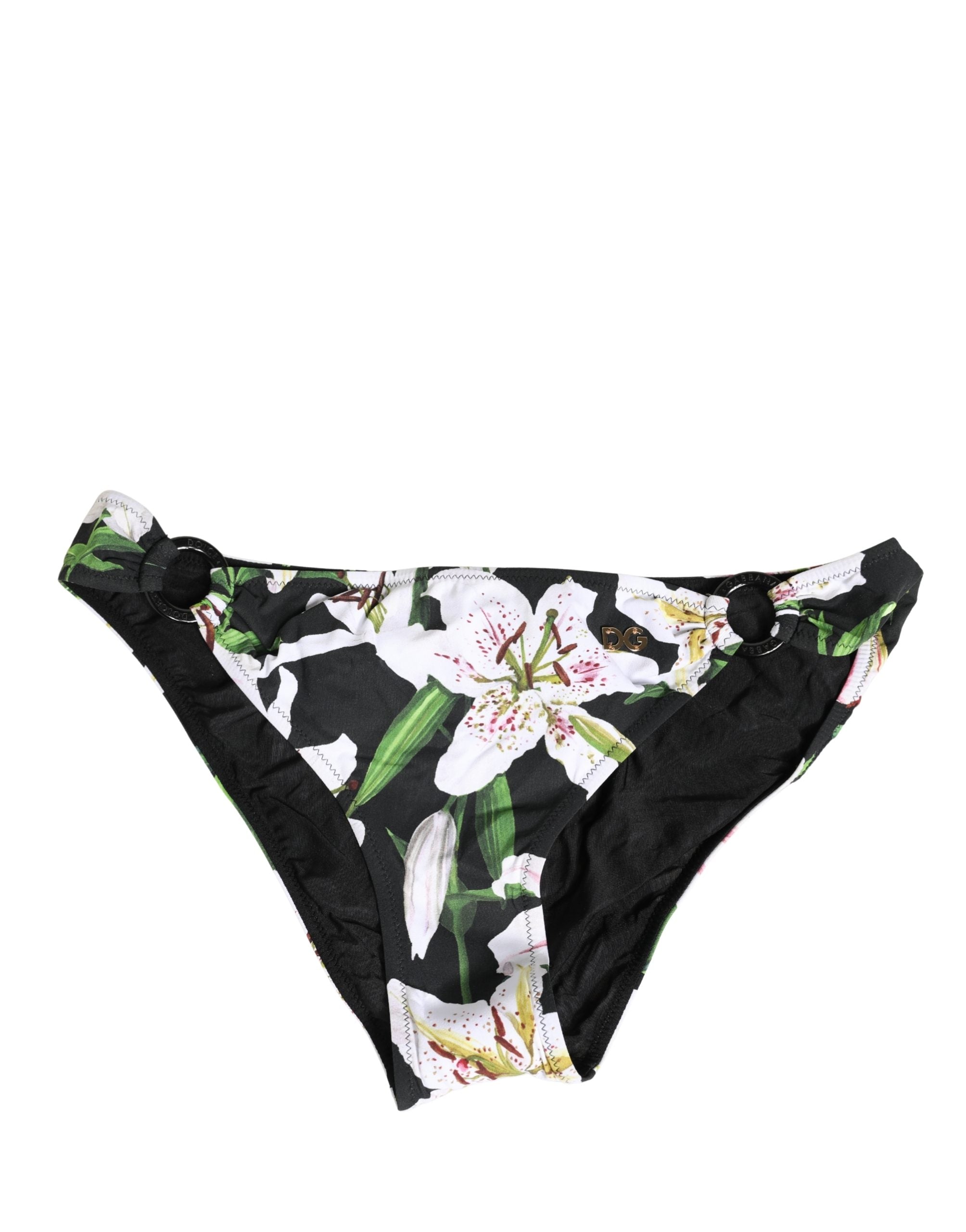 Dolce & Gabbana Black Lily Print Nylon Bottom Beachwear Swimwear Dolce & Gabbana