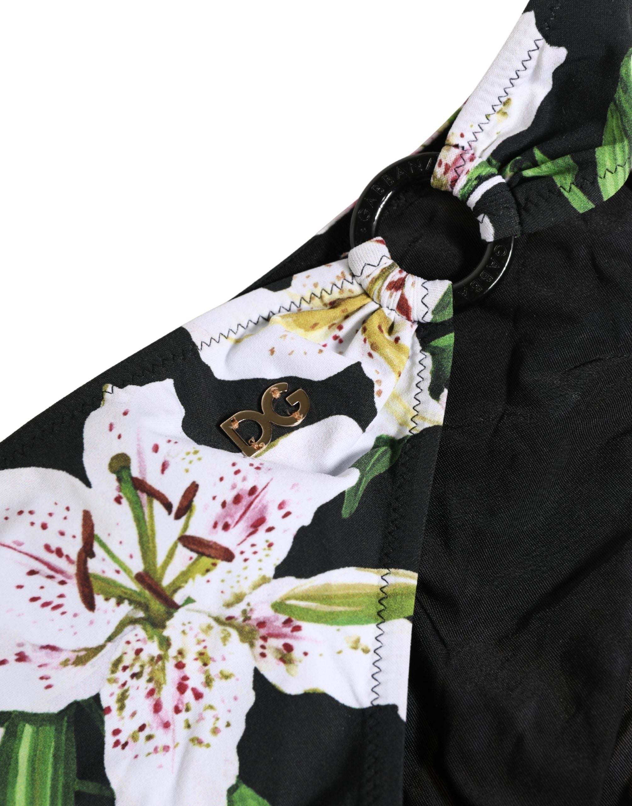 Dolce & Gabbana Black Lily Print Nylon Bottom Beachwear Swimwear Dolce & Gabbana