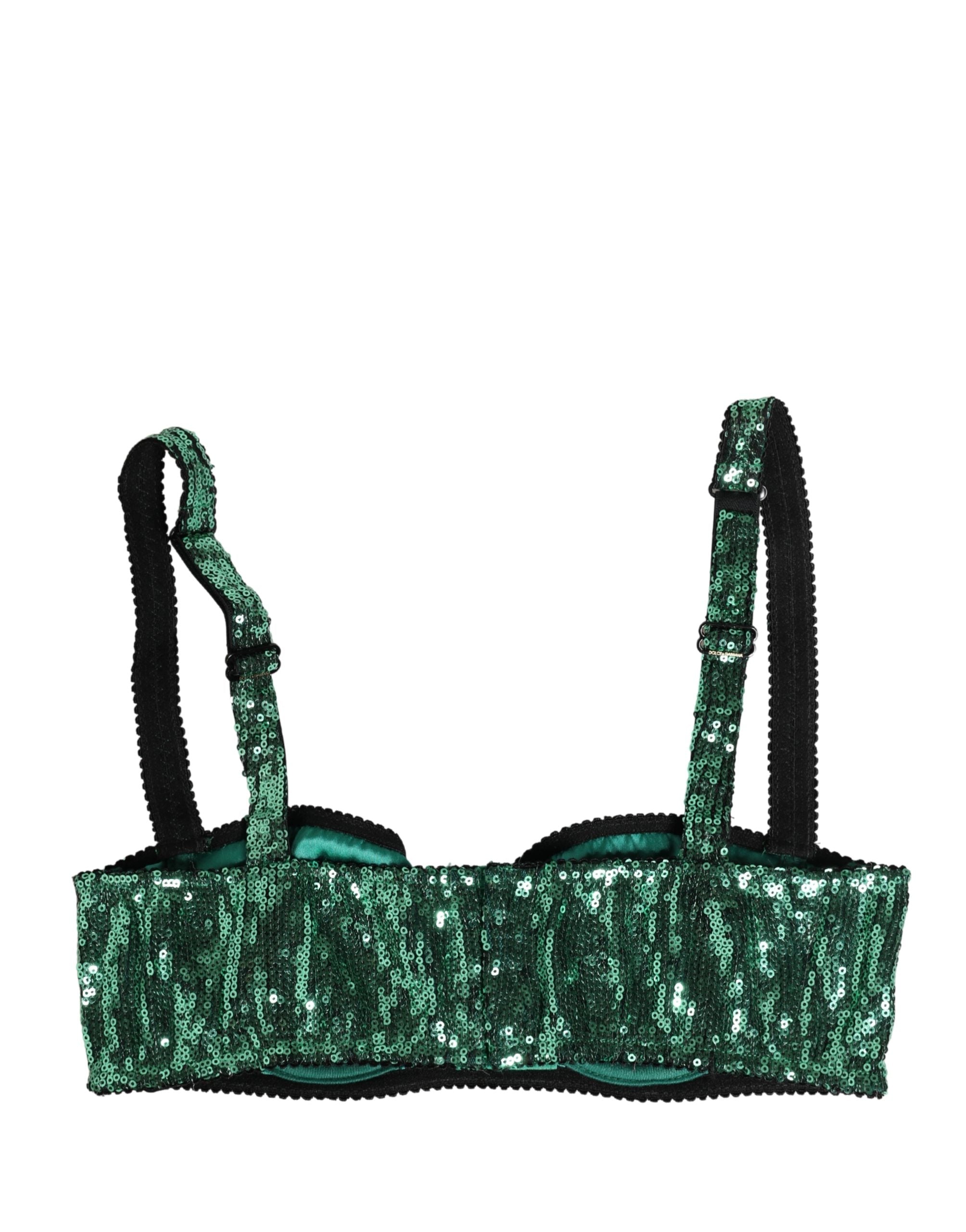 Dolce & Gabbana Green Sequined Nyon Balconnet Bra Underwear Dolce & Gabbana