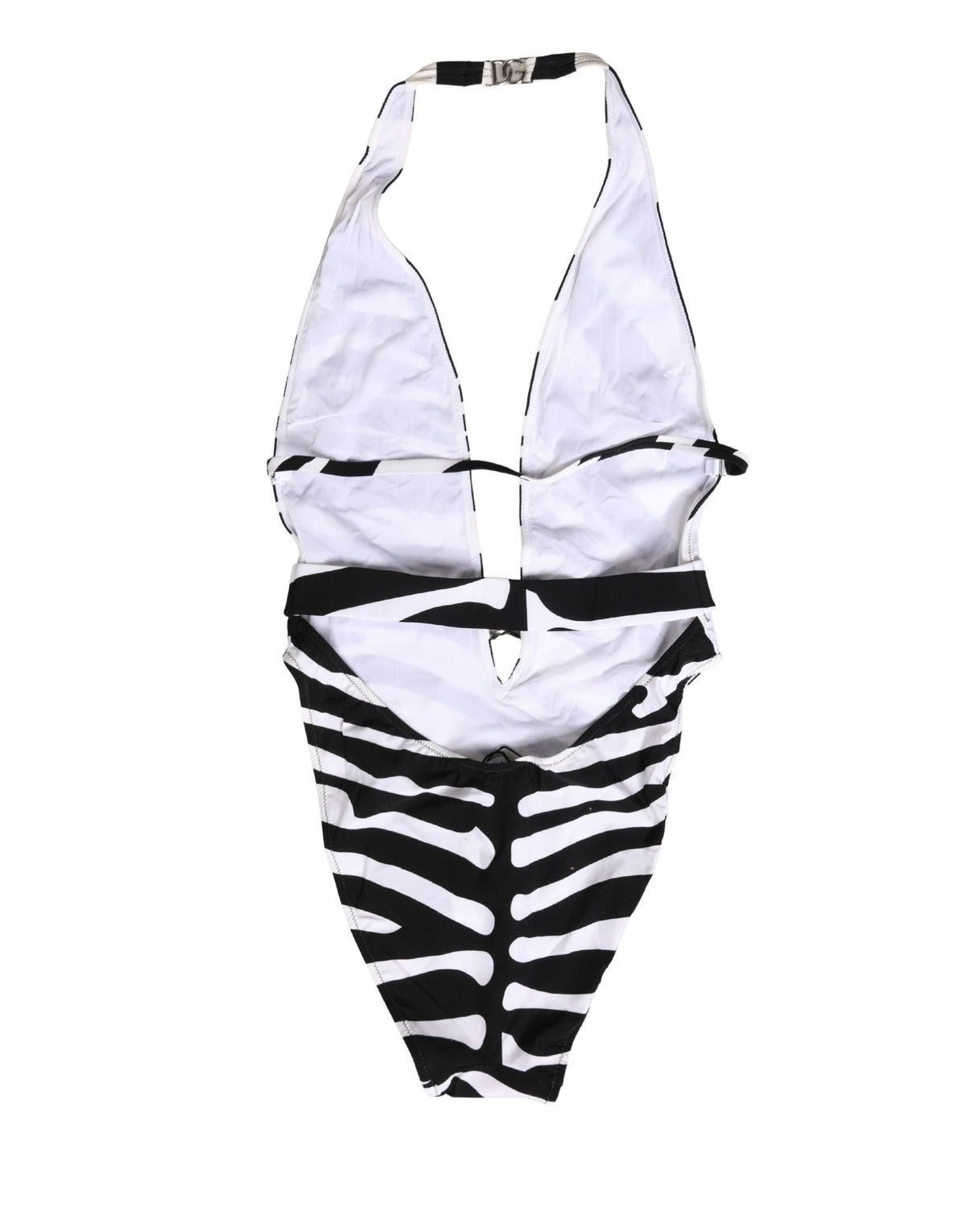 Dolce & Gabbana Black White Zebra Deep V-Neck One Piece Swimwear