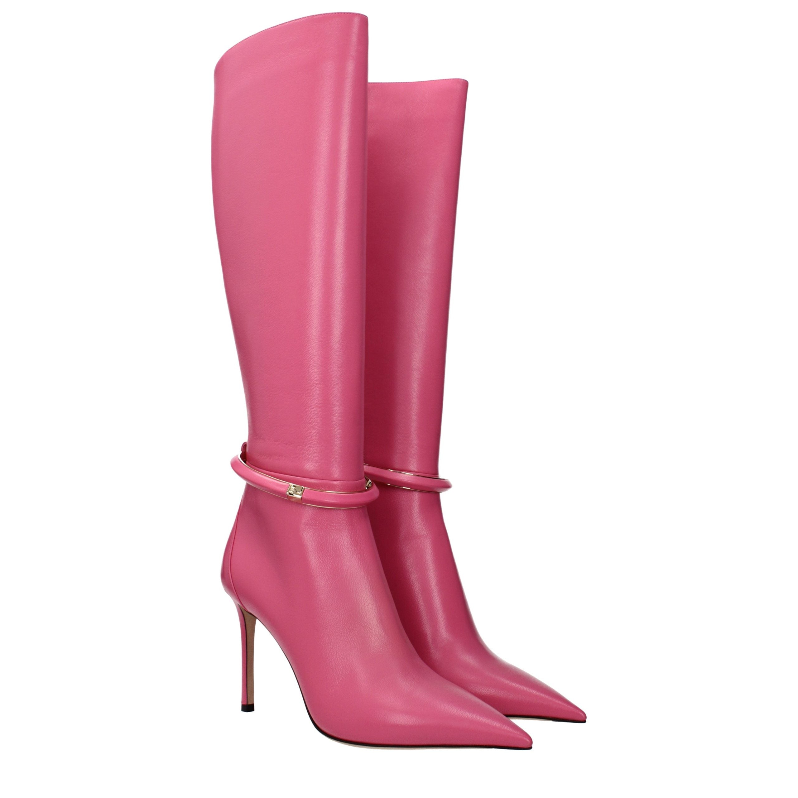 Jimmy Choo Pink Leather High Heel Boots Jimmy Choo