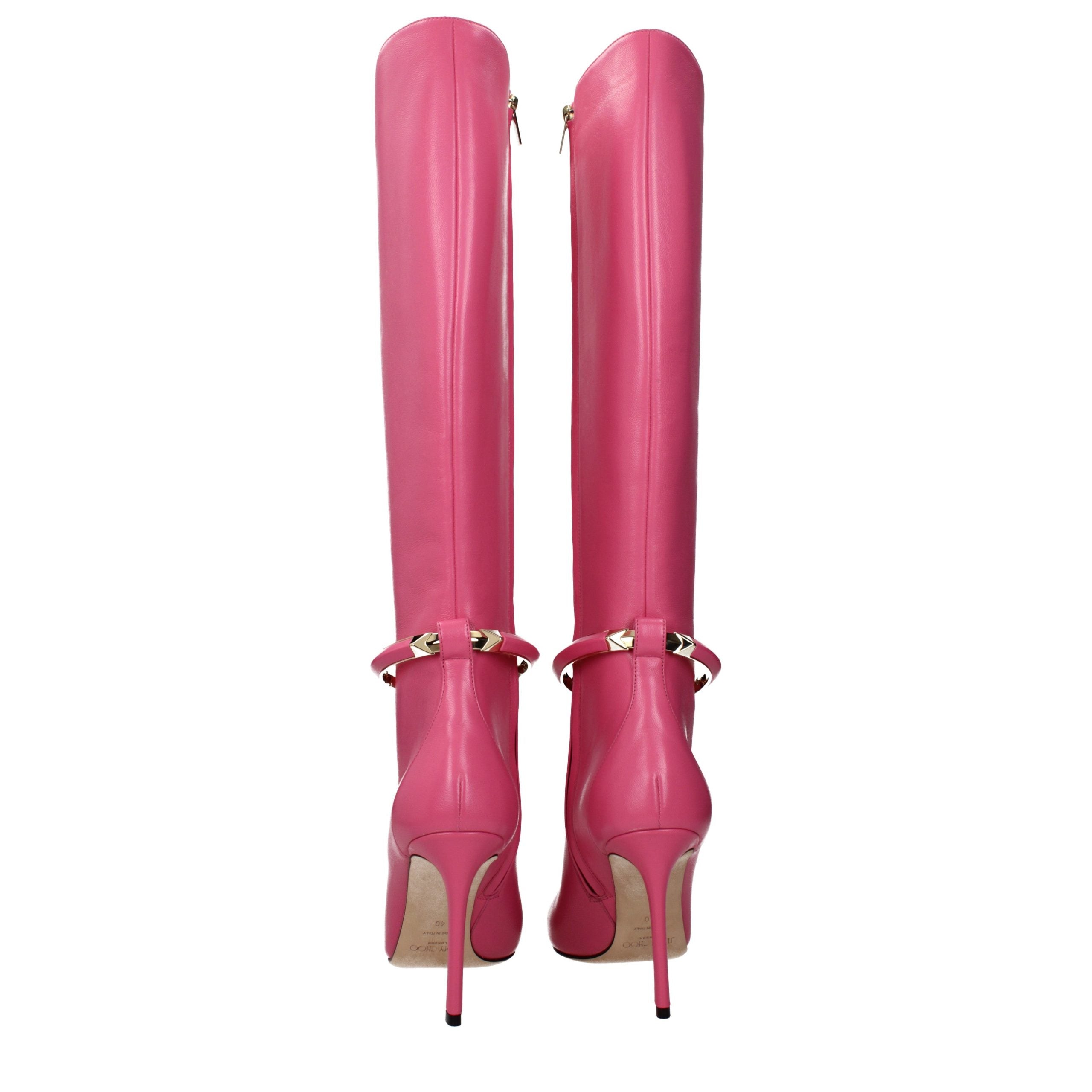Jimmy Choo Pink Leather High Heel Boots Jimmy Choo