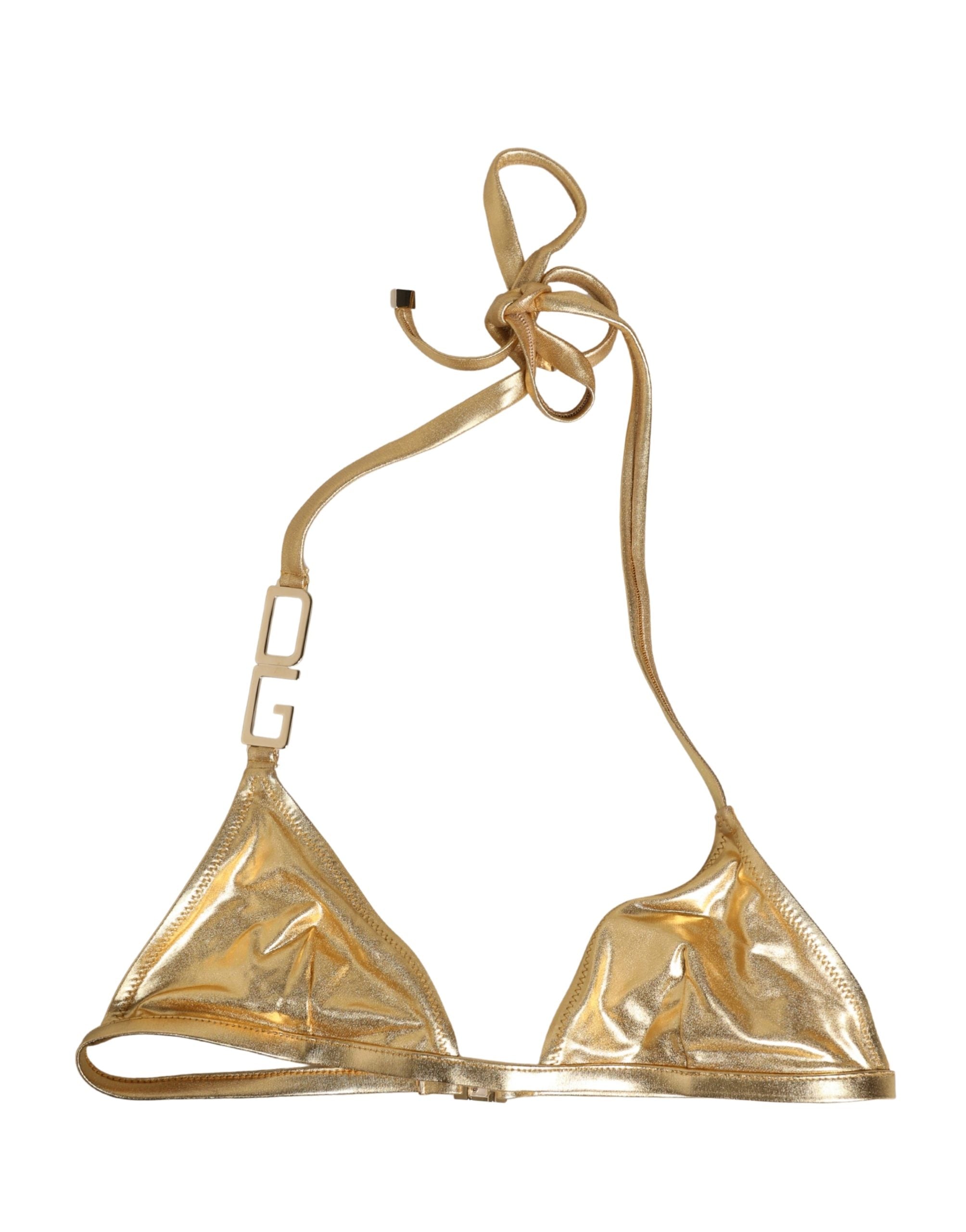 Dolce & Gabbana Gold-Tone Triangle Bikini Top DG Logo Swimwear Dolce & Gabbana