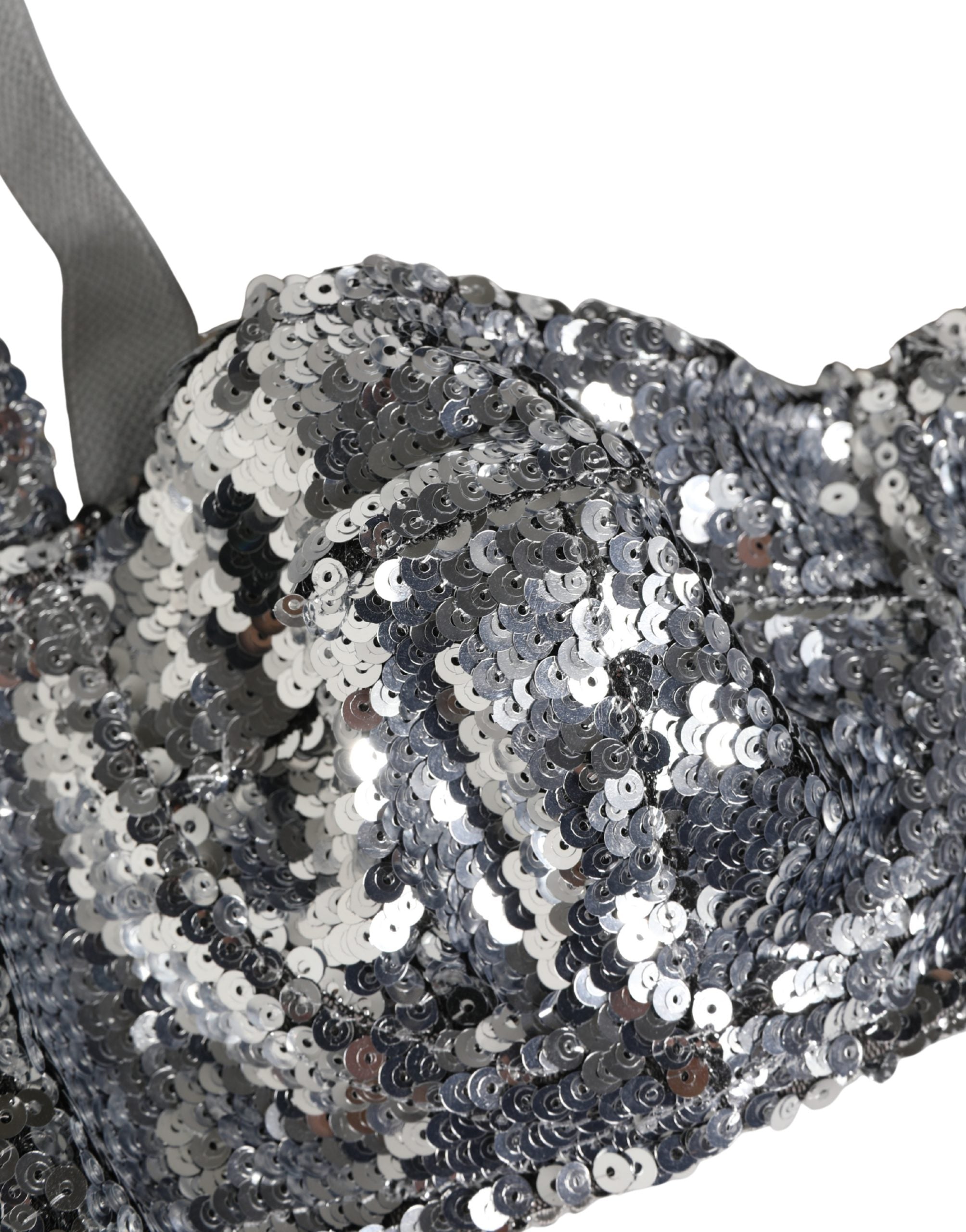 Dolce & Gabbana Silver Sequined Nyon Balconnet Bra Underwear Dolce & Gabbana