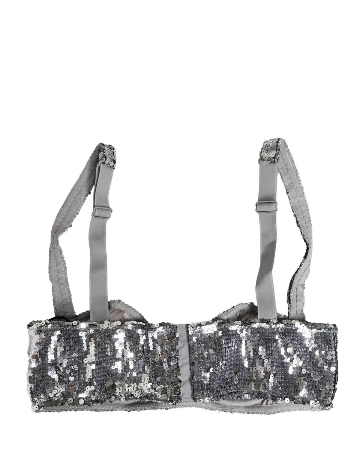 Dolce & Gabbana Silver Sequined Nyon Balconnet Bra Underwear