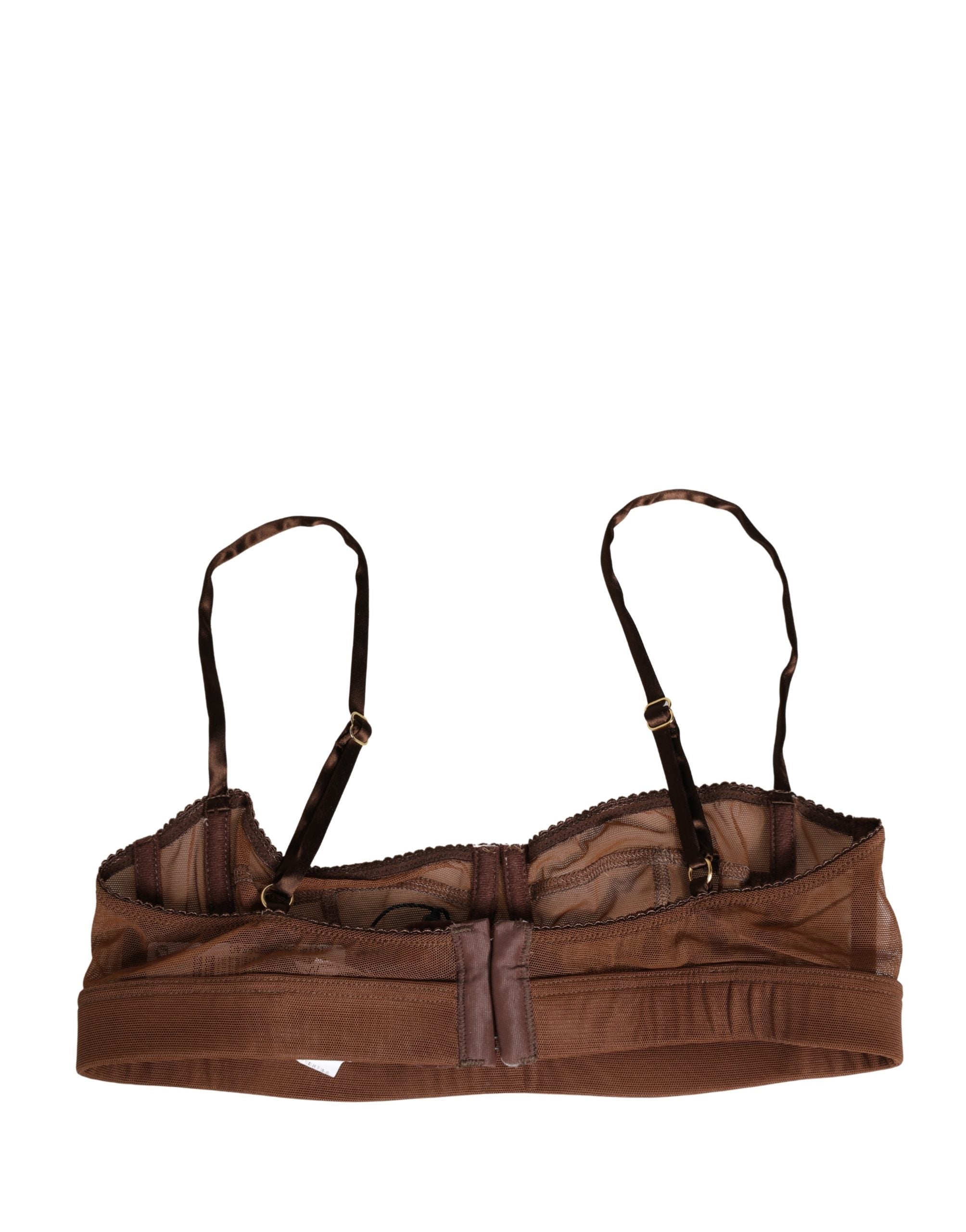 Dolce & Gabbana Brown DG Logo Nylon Mesh Balconette Bra Underwear Dolce & Gabbana