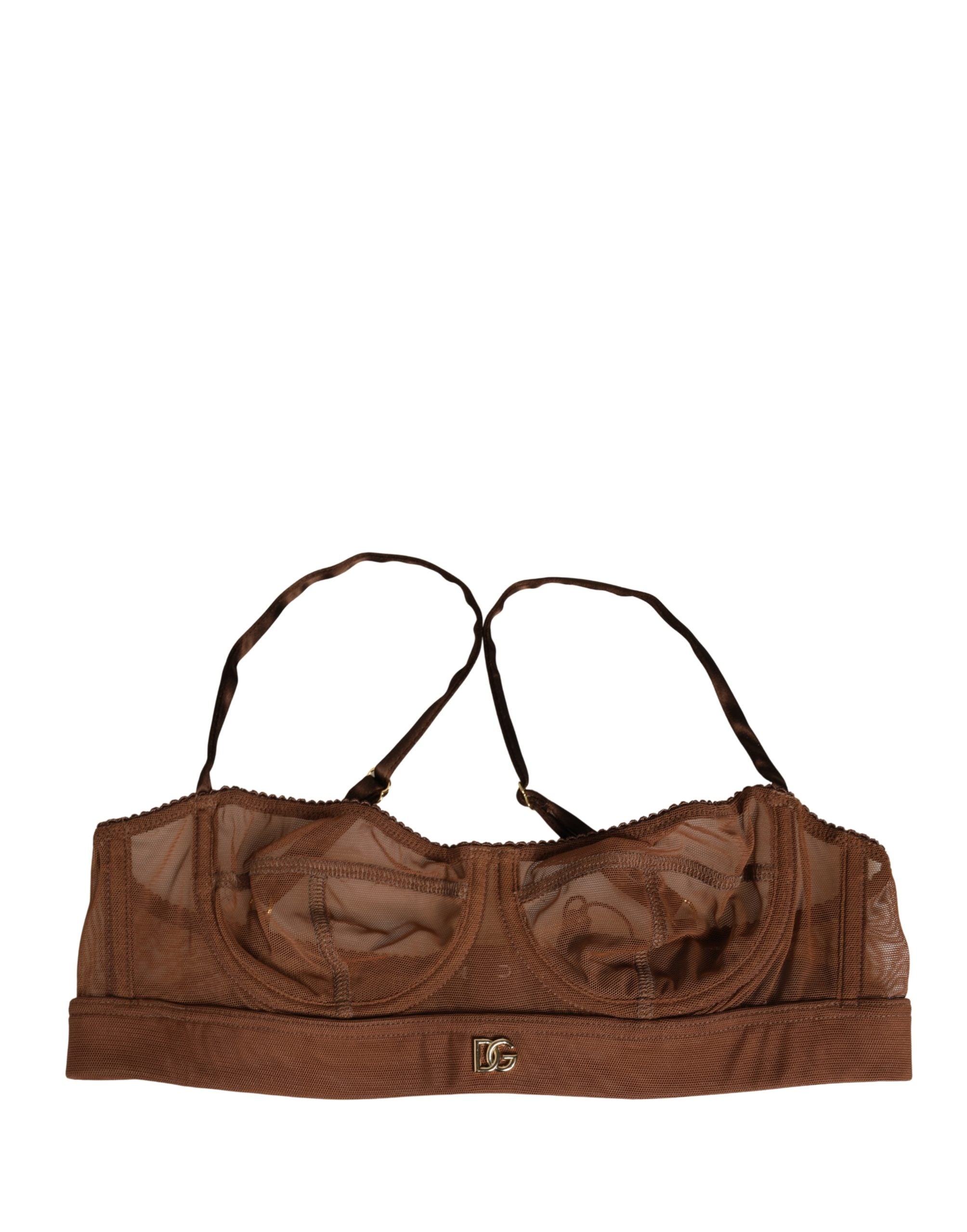 Dolce & Gabbana Brown DG Logo Nylon Mesh Balconette Bra Underwear Dolce & Gabbana