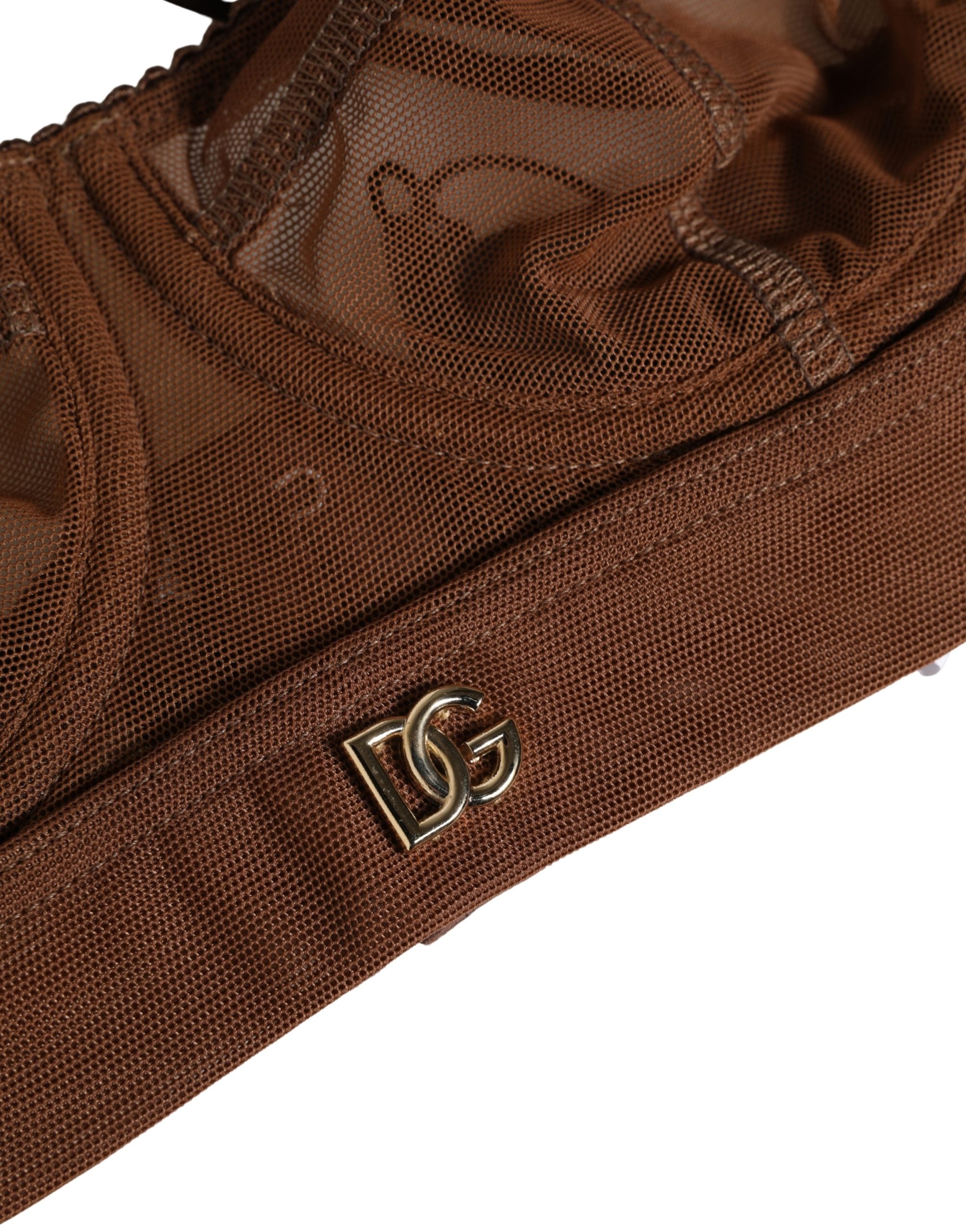 Dolce & Gabbana Brown DG Logo Nylon Mesh Balconette Bra Underwear Dolce & Gabbana