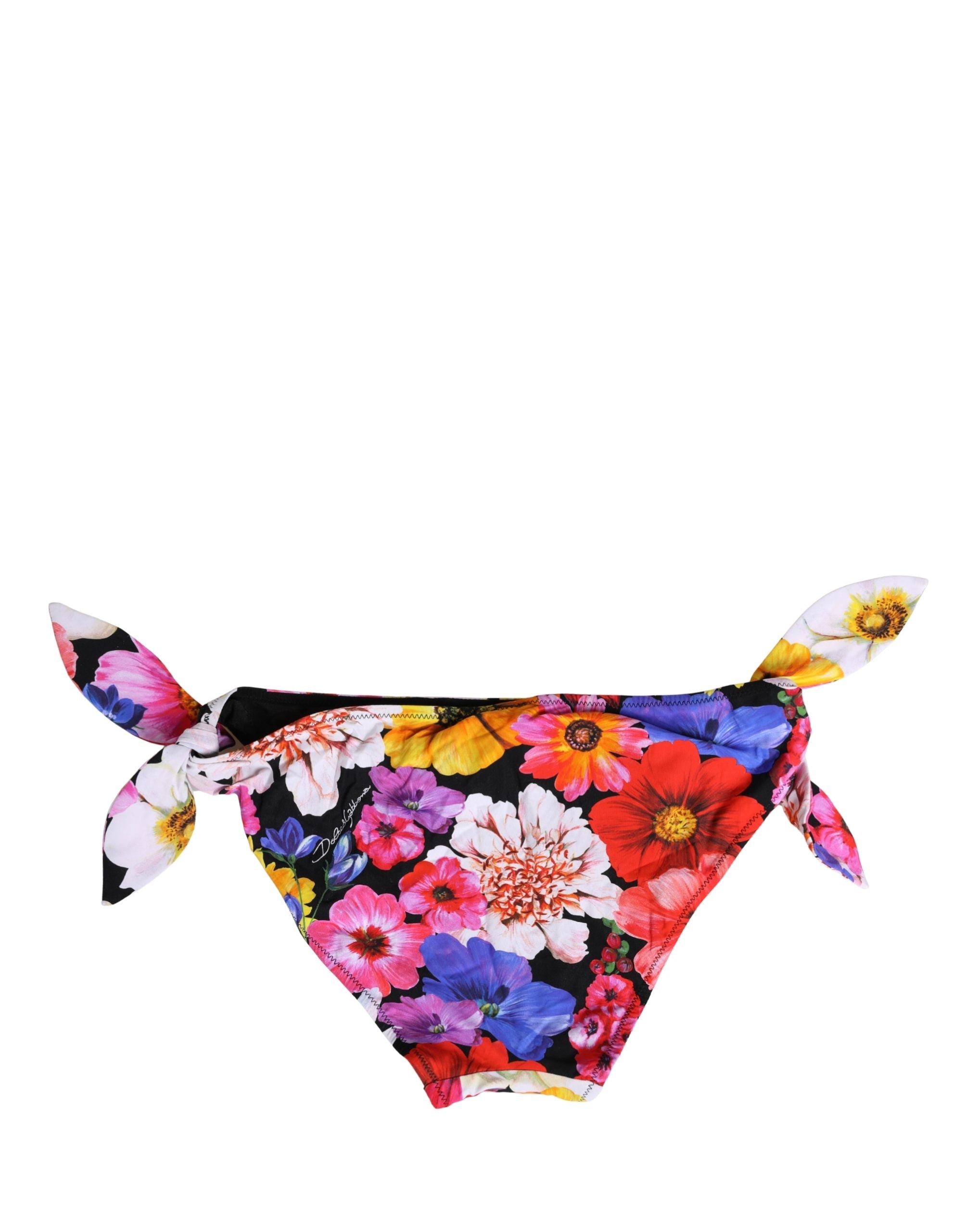 Dolce & Gabbana Black Floral Print Swimsuit Bikini Bottom Swimwear Dolce & Gabbana