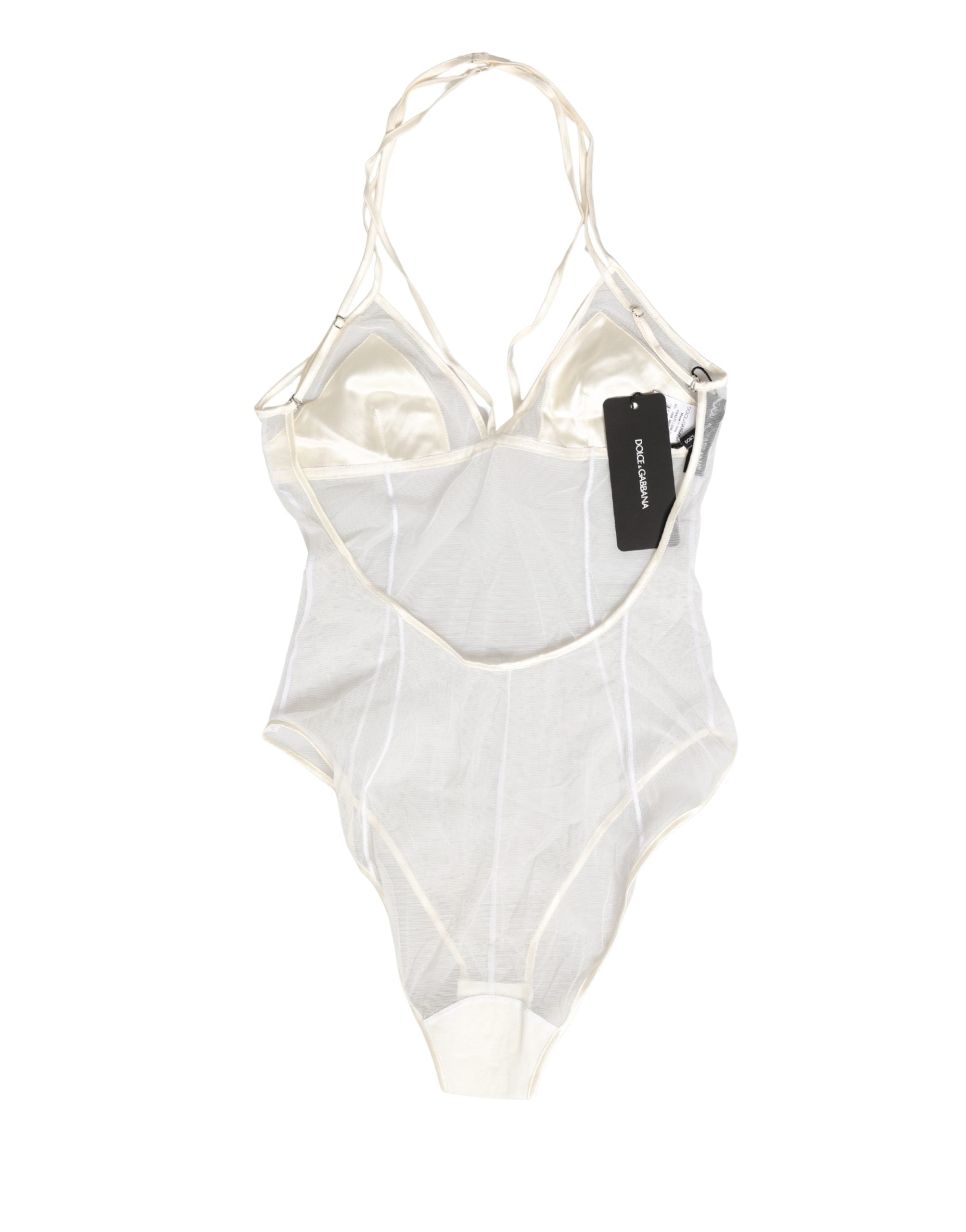 Dolce & Gabbana White Sheer Nylon Bodysuit Halterneck Underwear Dolce & Gabbana