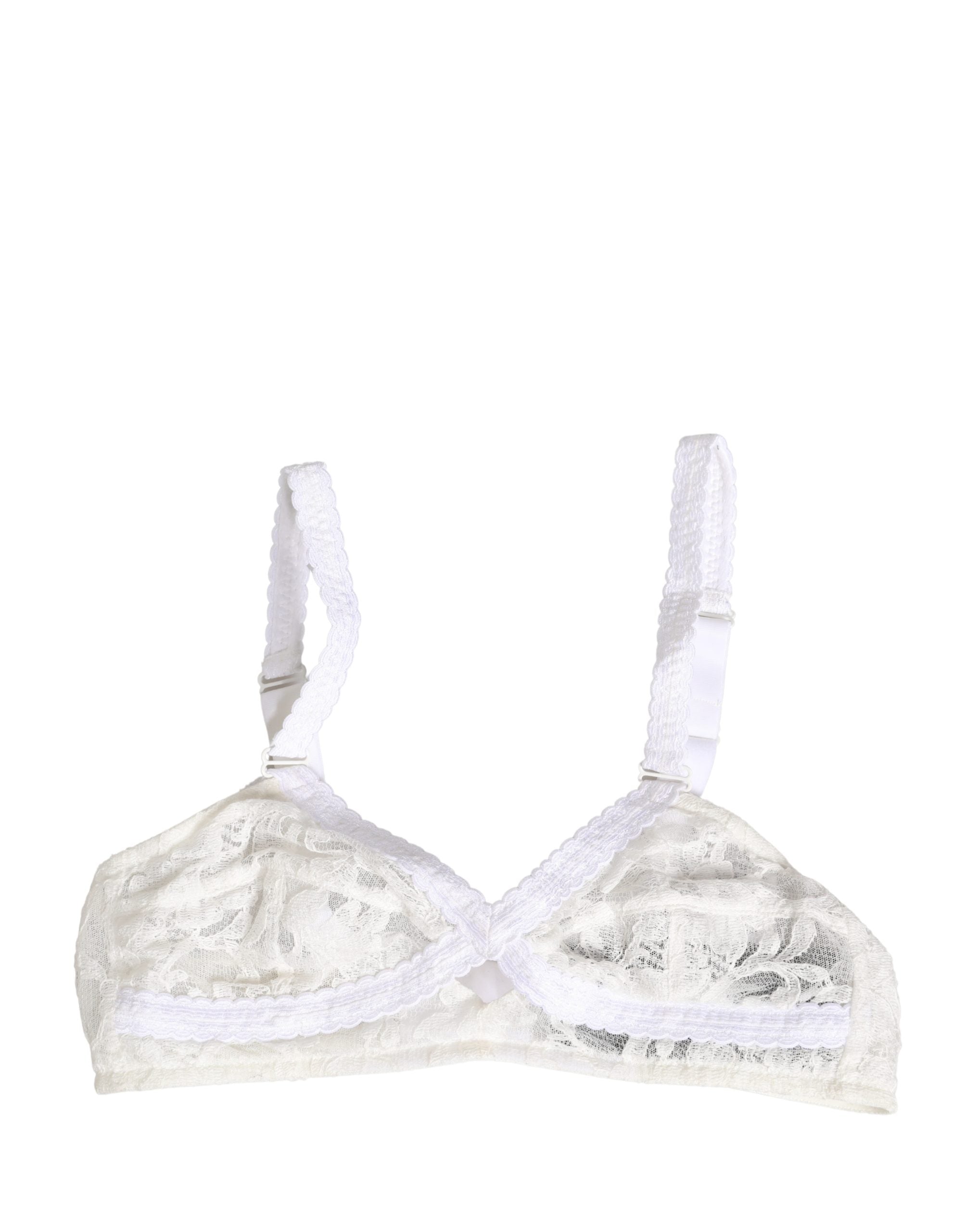 Dolce & Gabbana White Cotton Lace Wireless Soft Cup Bra Underwear Dolce & Gabbana