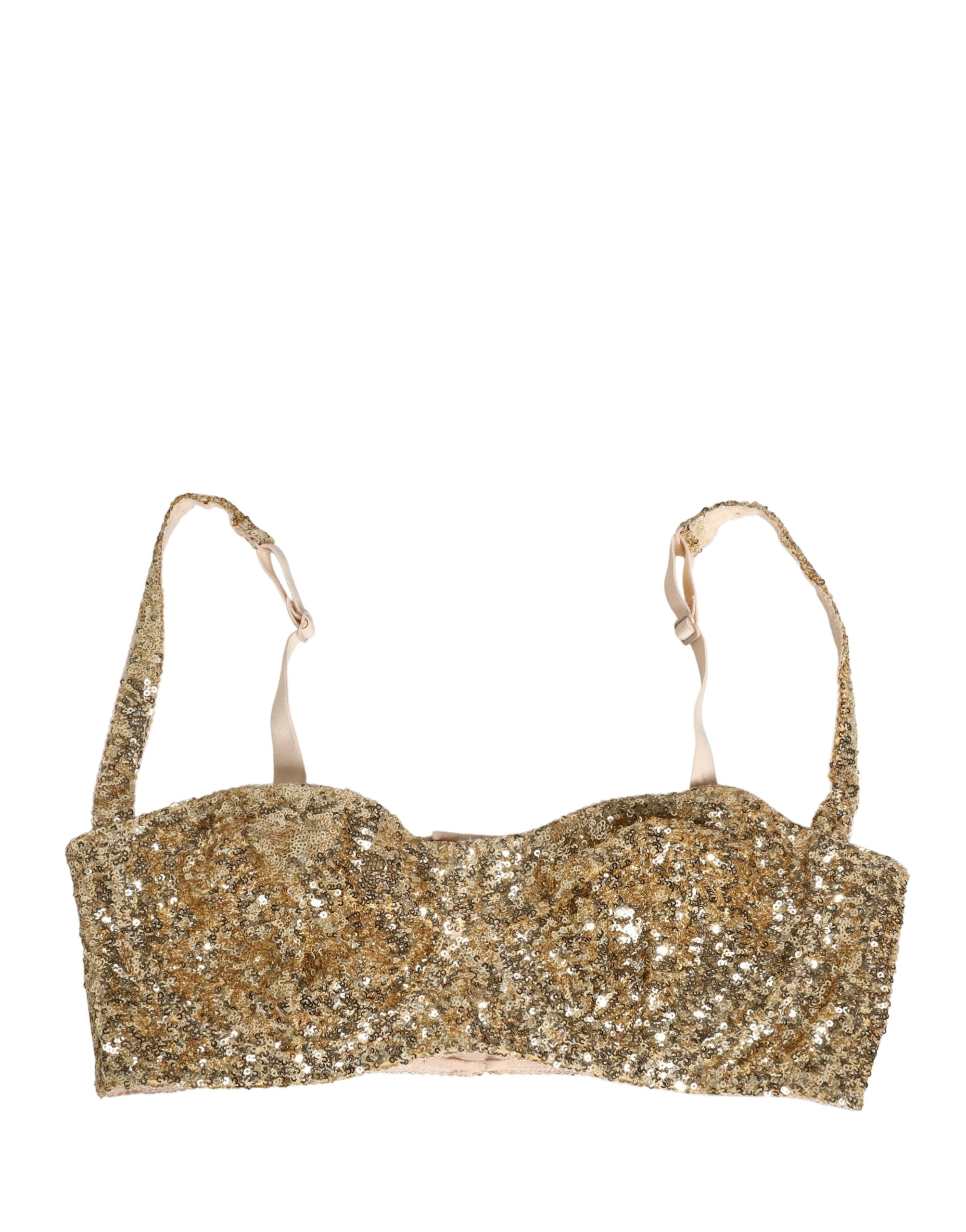 Dolce & Gabbana Gold Sequined Semi-Pad Underwire Bra Underwear Dolce & Gabbana