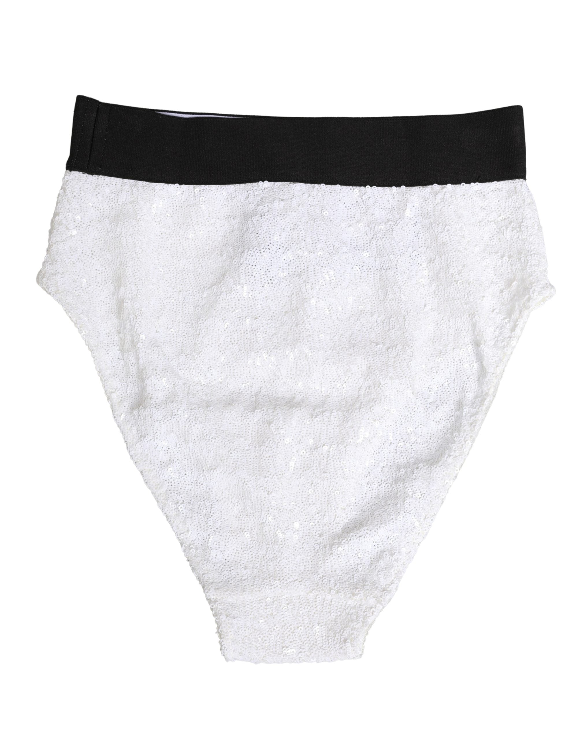Dolce & Gabbana White Black Sequin High Waist Panty Underwear Dolce & Gabbana