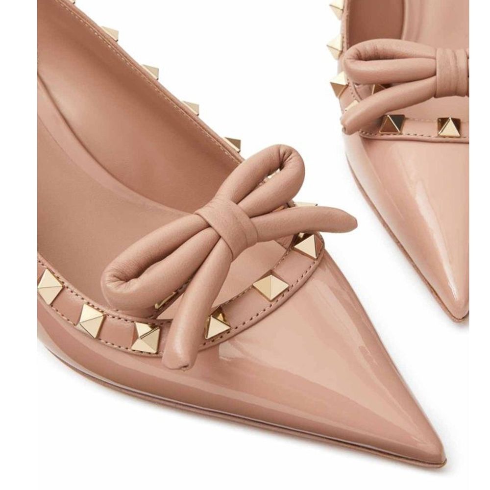 Valentino Garavani Beige Calfskin Mid Heel Pumps Valentino Garavani