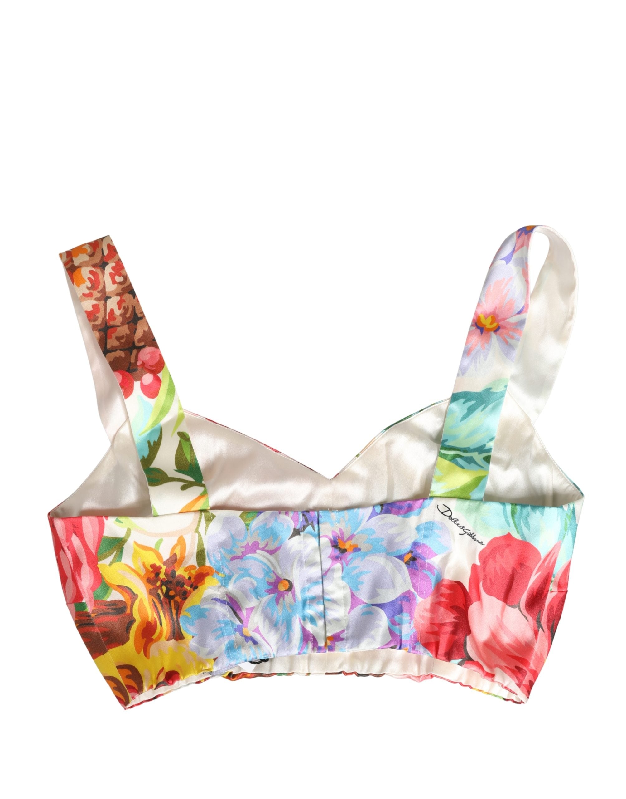 Dolce & Gabbana Multicolor Floral Print Silk Cropped Bustier Top Dolce & Gabbana