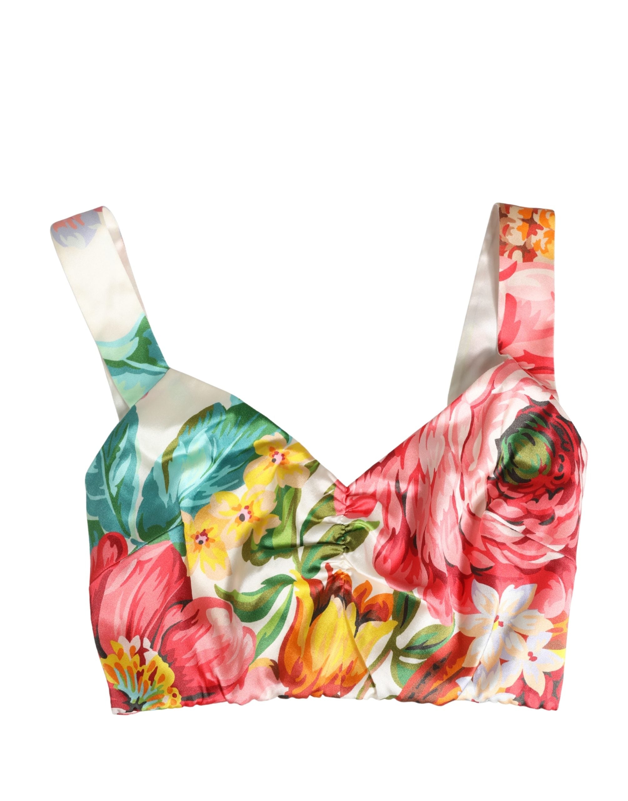 Dolce & Gabbana Multicolor Floral Print Silk Cropped Bustier Top Dolce & Gabbana